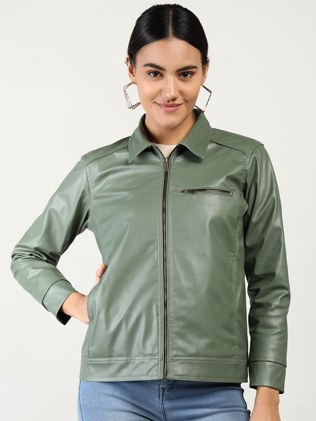 

Dlanxa Women Leather Jacket, Green