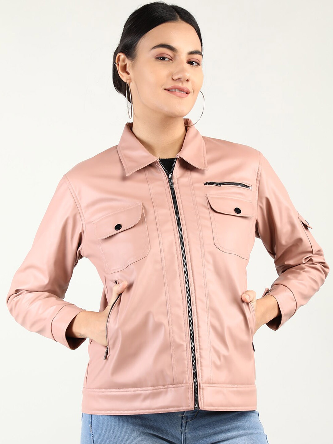 

Dlanxa Women Leather Jacket, Pink