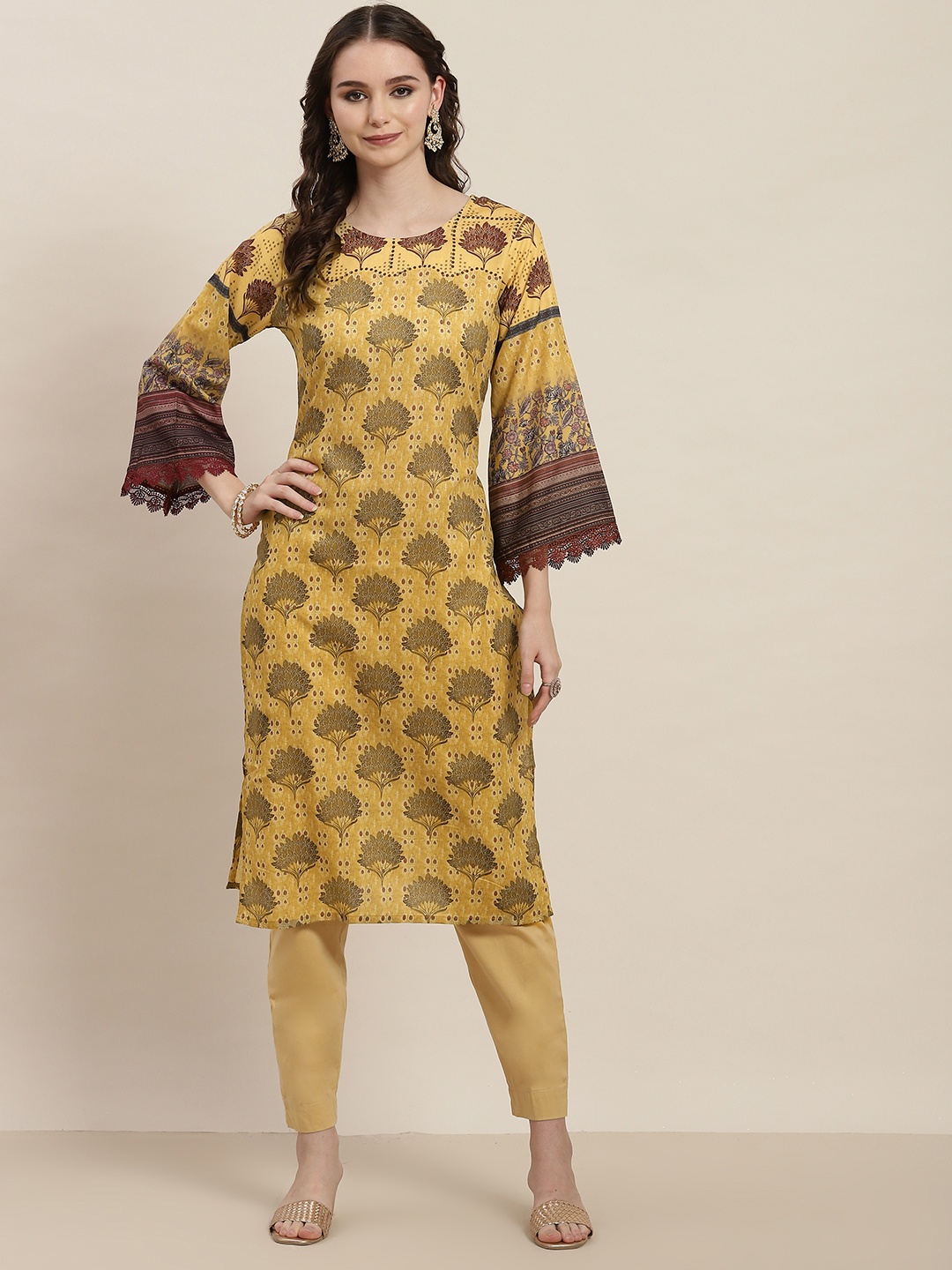 

Tikhi Imli Women Ethnic Motifs Printed Flared Sleeves Kurta, Green