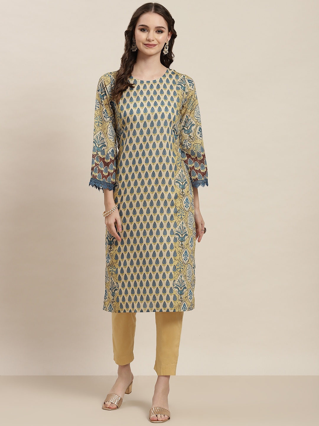 

Tikhi Imli Women Ethnic Motifs Printed Flared Sleeves Kurta, Green