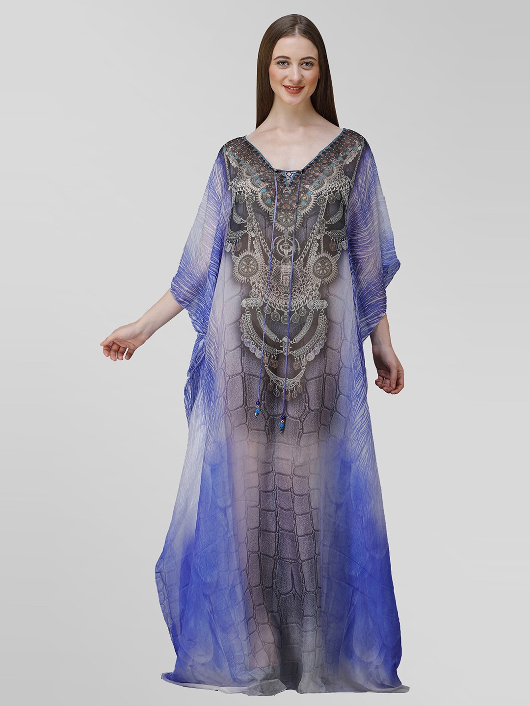 

Rajoria Instyle Printed Georgette Kaftan Maxi Dress, Blue