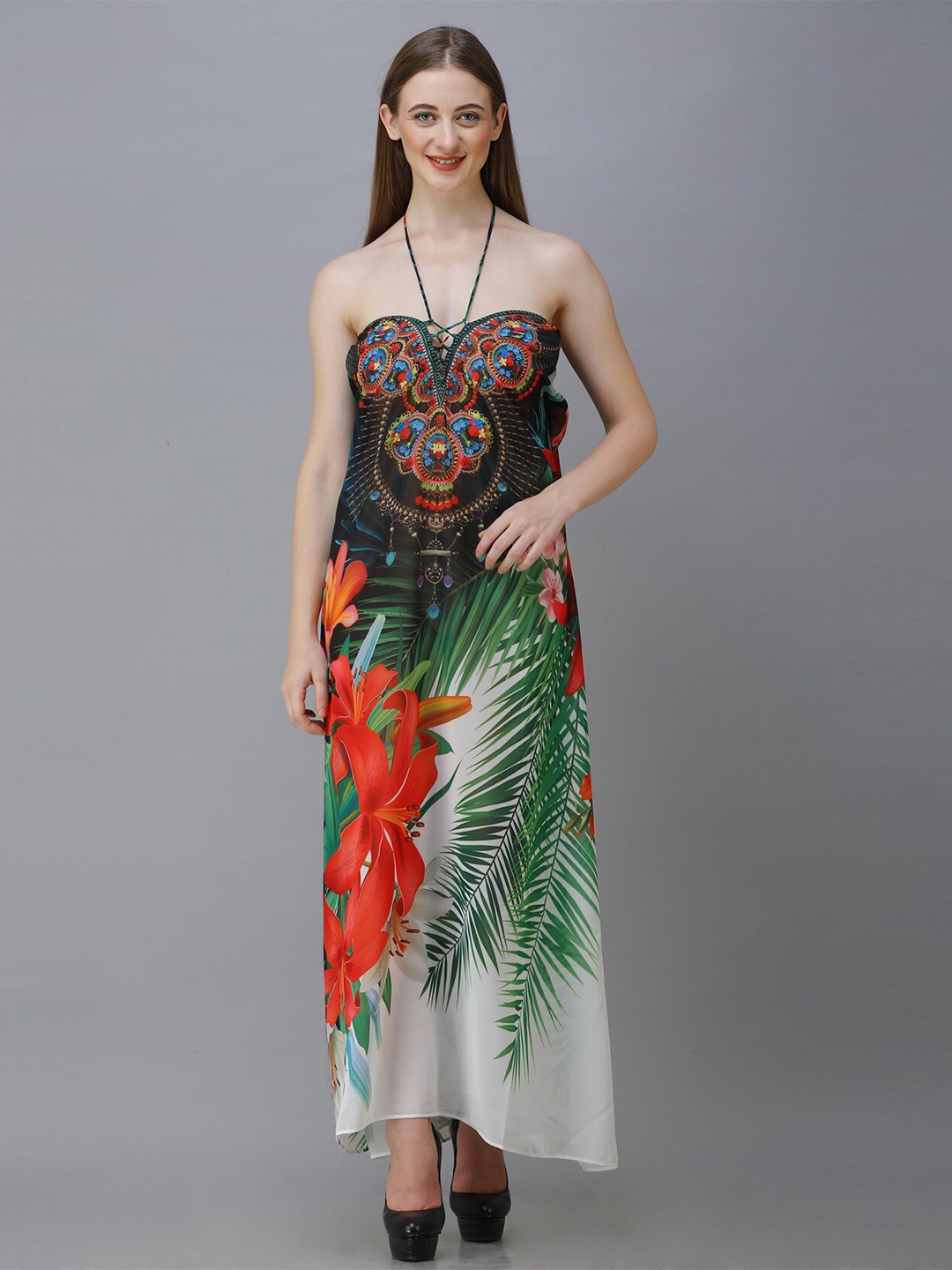 

Rajoria Instyle Printed Georgette Kaftan Maxi Dress, White
