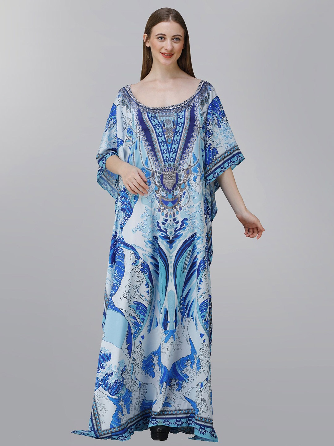 

Rajoria Instyle Printed Georgette Kaftan Maxi Dress, White