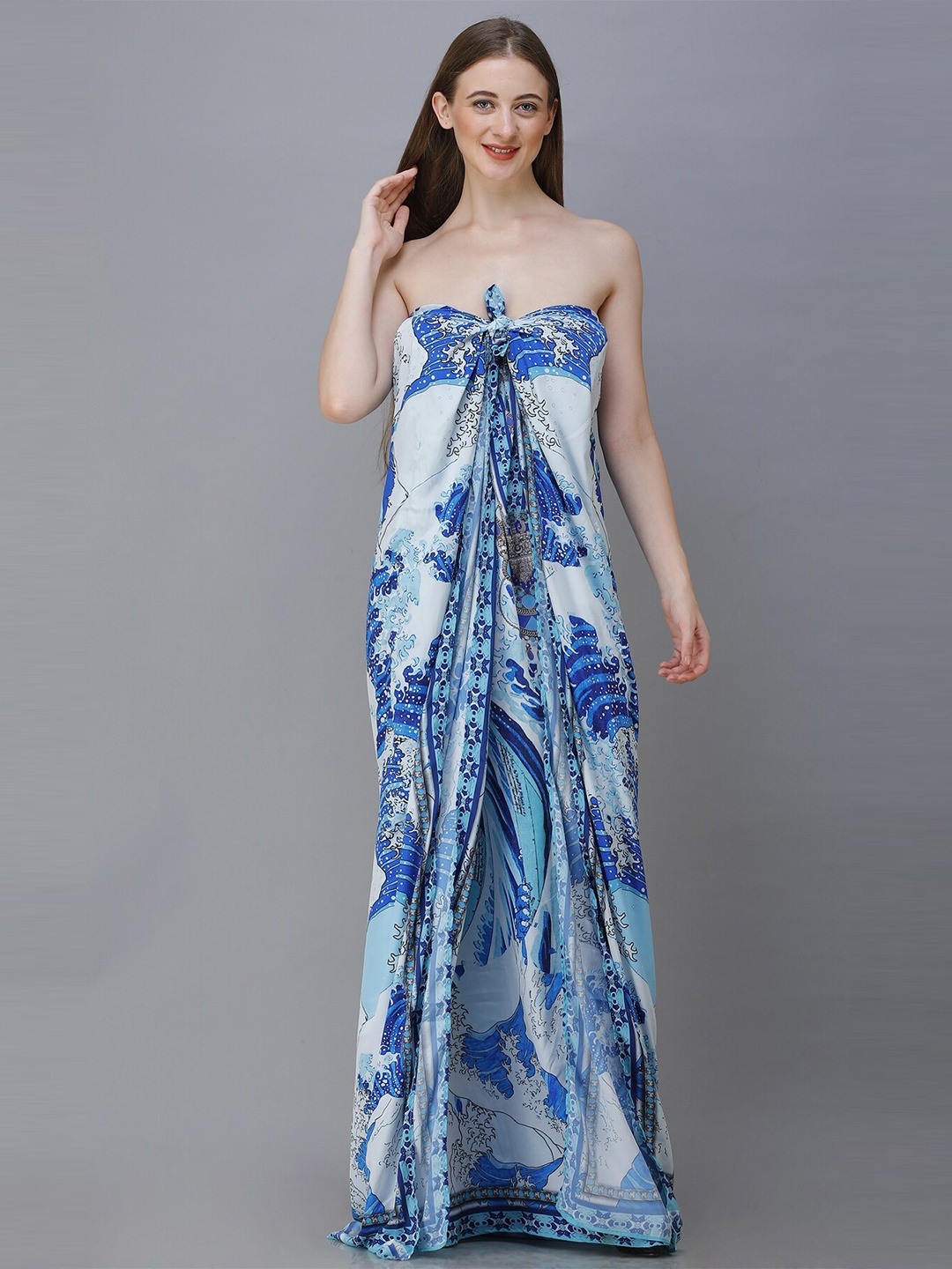 

Rajoria Instyle Digital Print Tie-Up Neck Georgette Maxi Dress, White