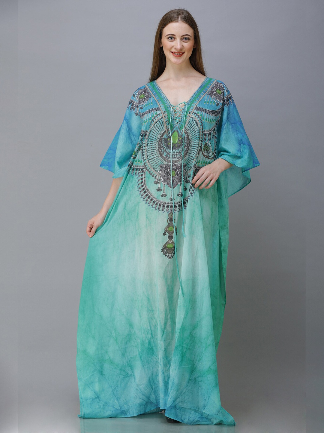 

Rajoria Instyle Printed Georgette Kaftan Maxi Dress, Green