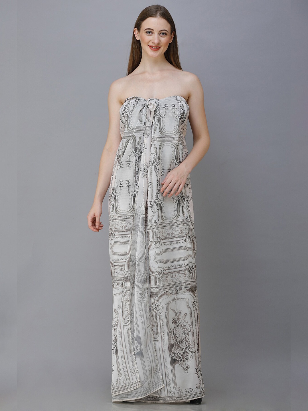 

Rajoria Instyle Printed Georgette Maxi Dress, Off white