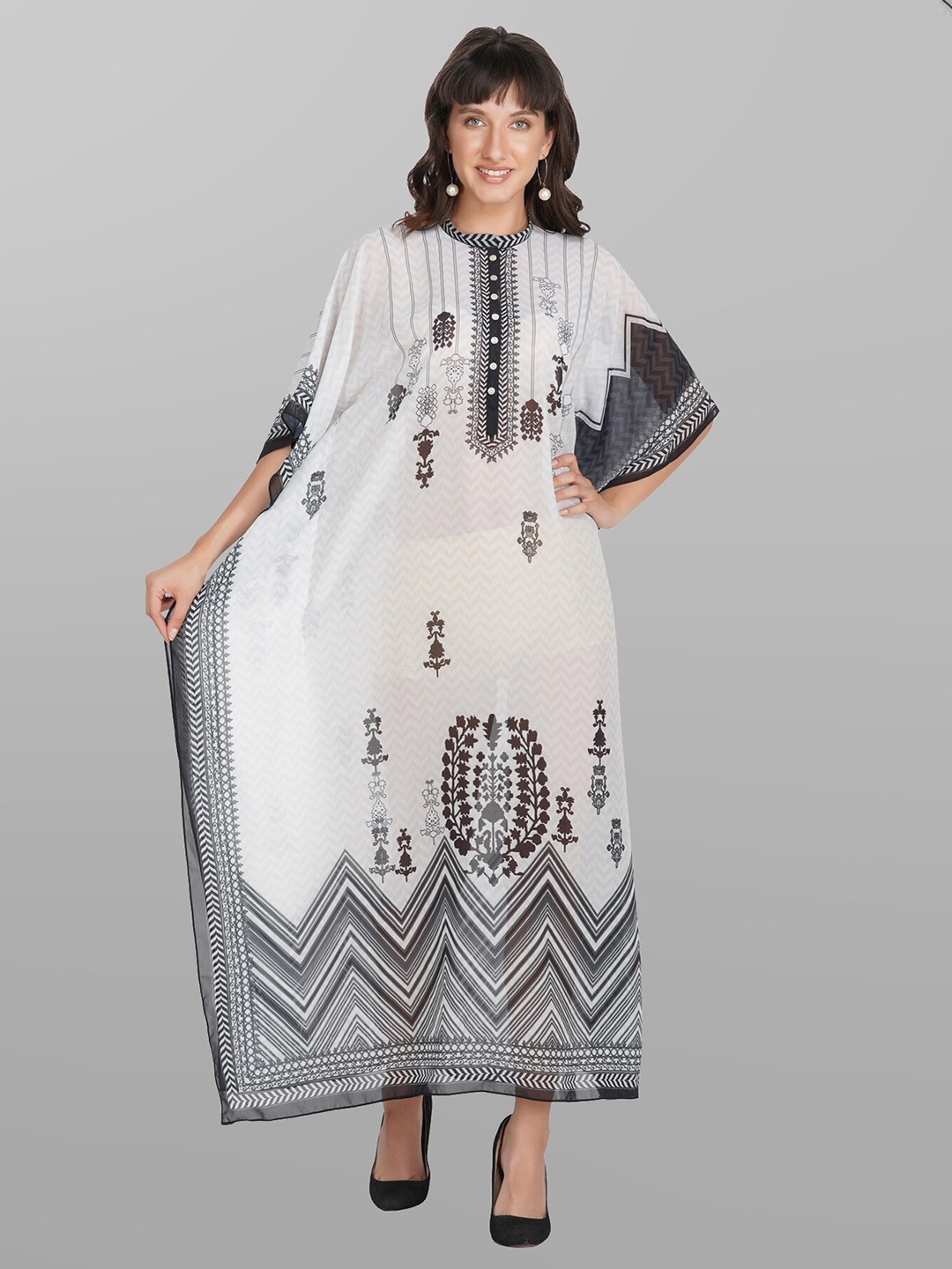 

Rajoria Instyle Printed Georgette Kaftan Maxi Dress, White