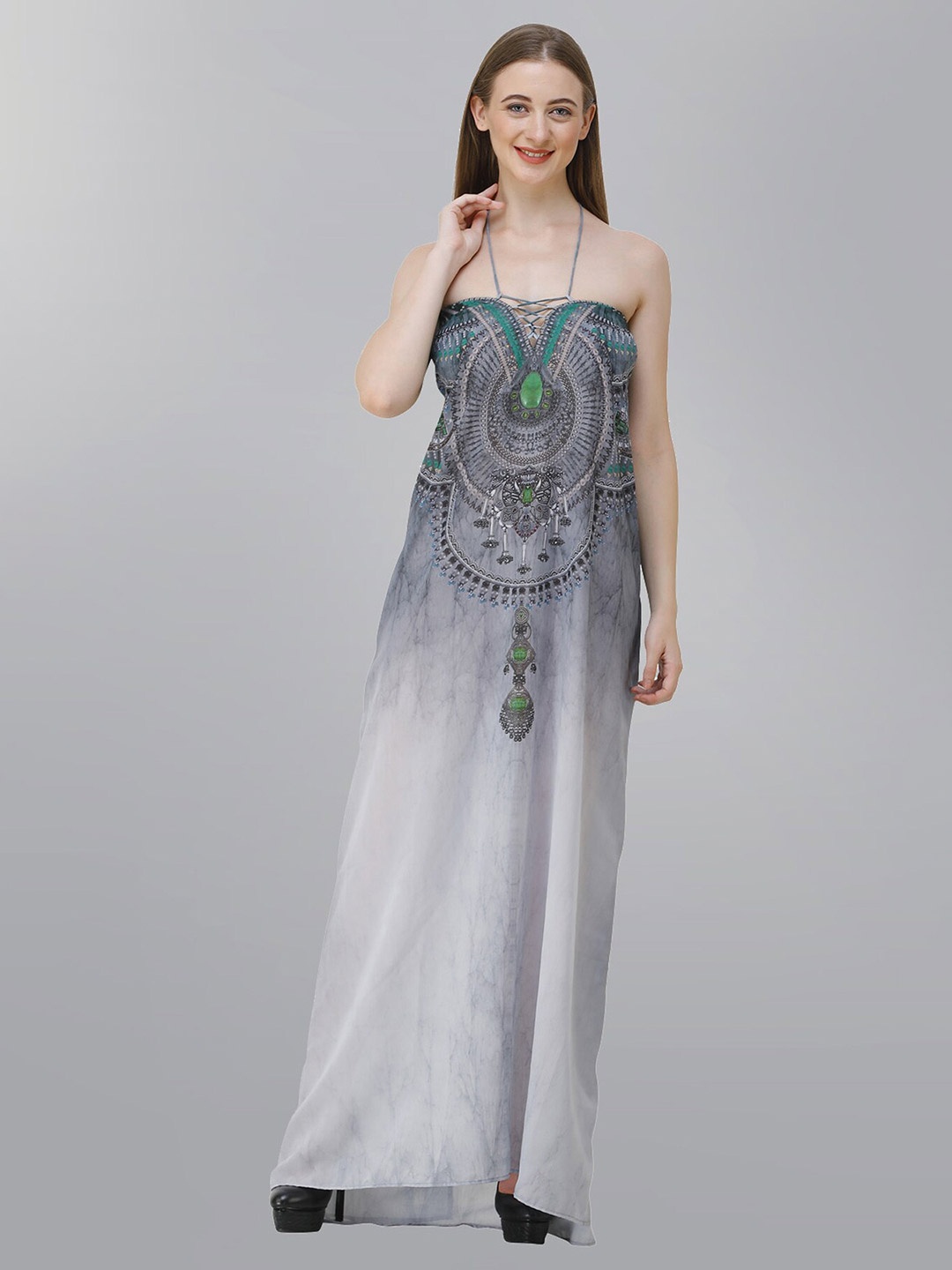 

Rajoria Instyle Printed Georgette Maxi Dress, Grey
