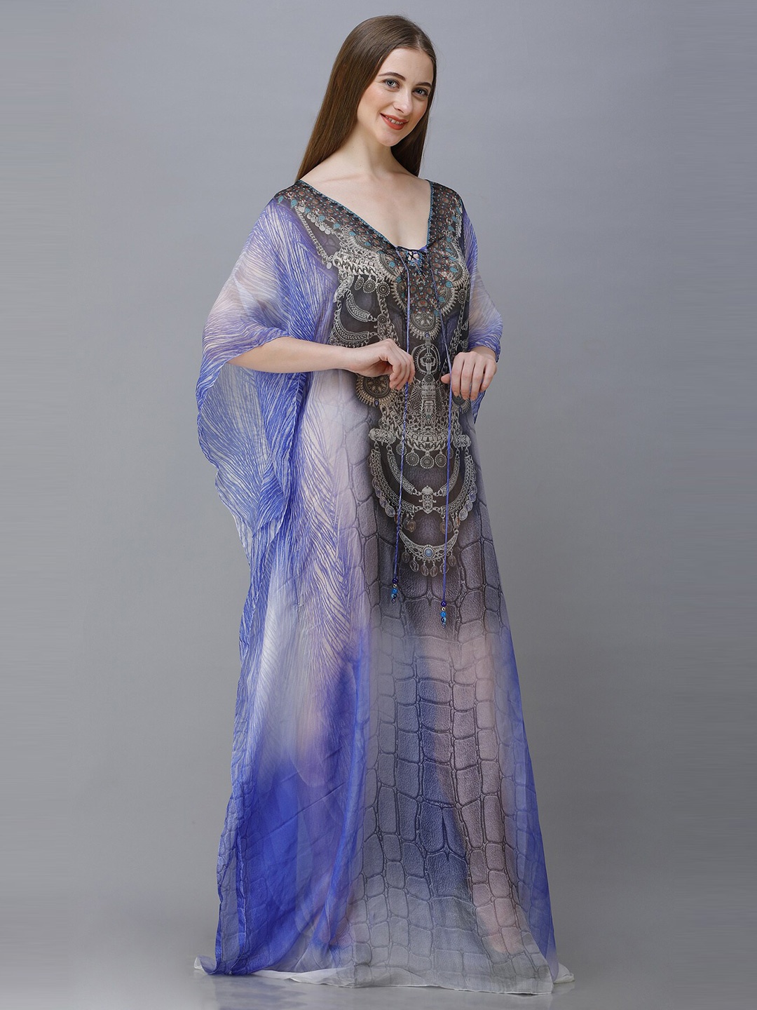 

Rajoria Instyle Printed Georgette Kaftan Maxi Dress, Blue
