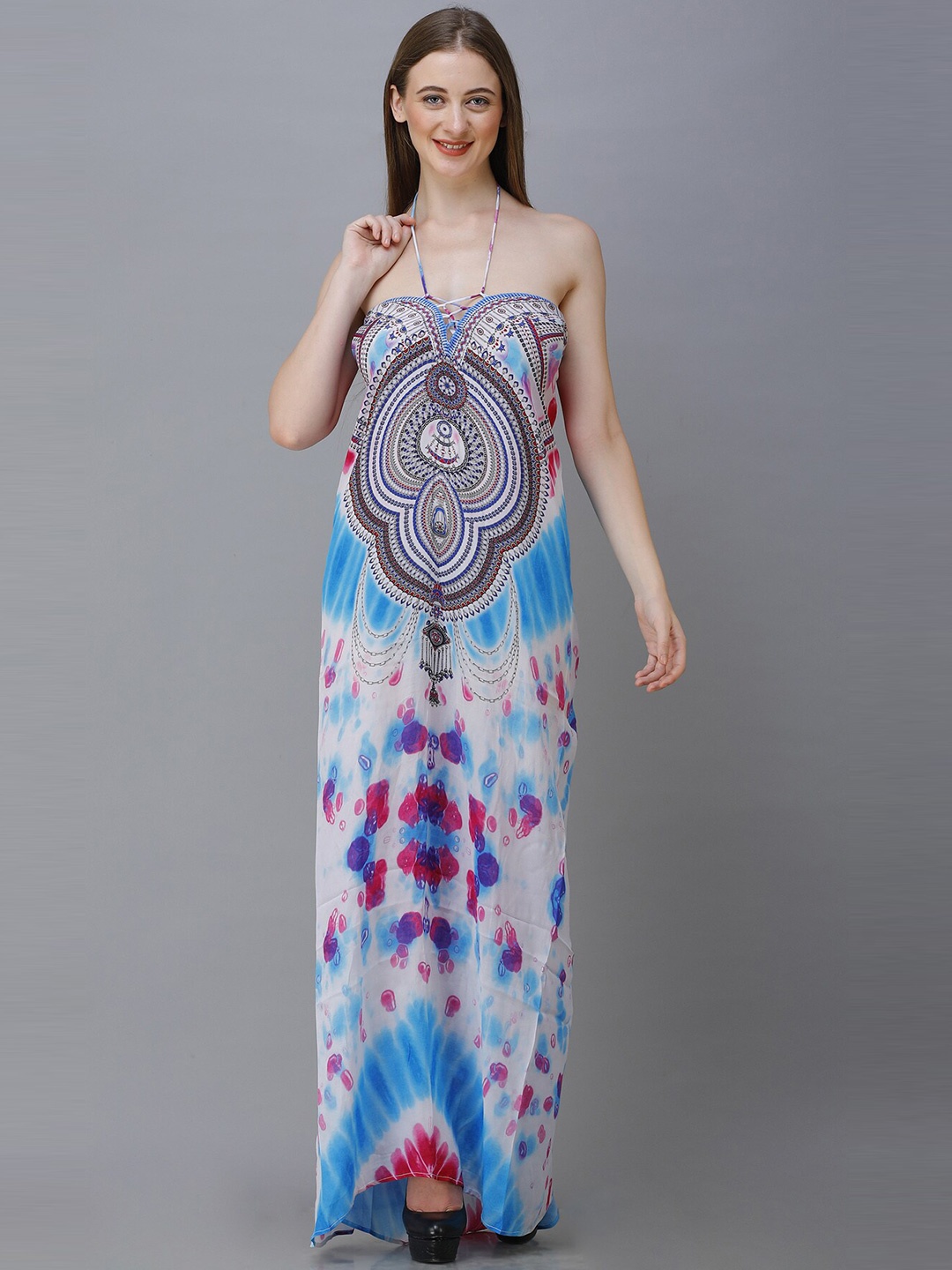 Rajoria Instyle Printed Georgette Maxi Dress, White