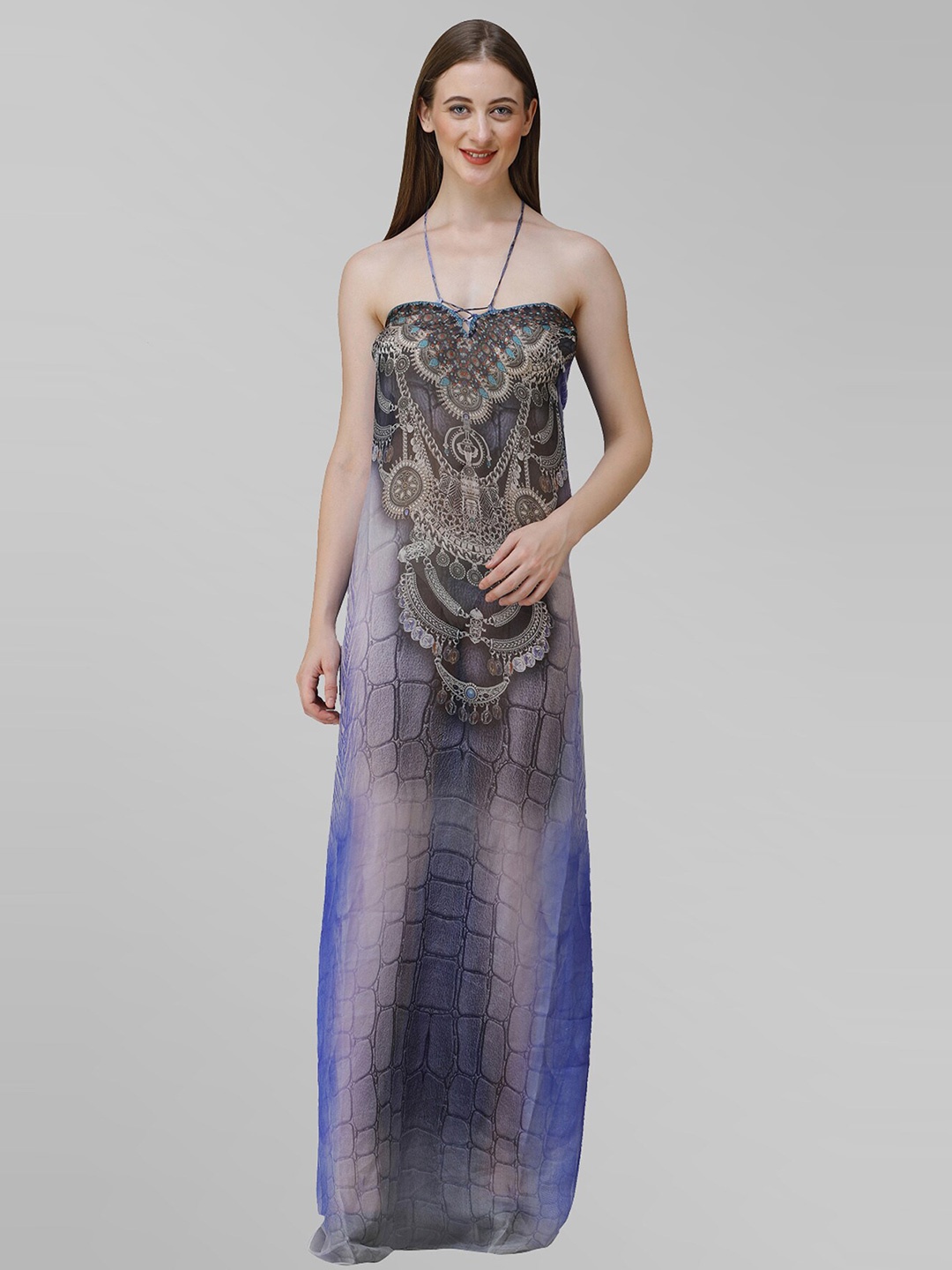 

Rajoria Instyle Printed Georgette Maxi Dress, Blue