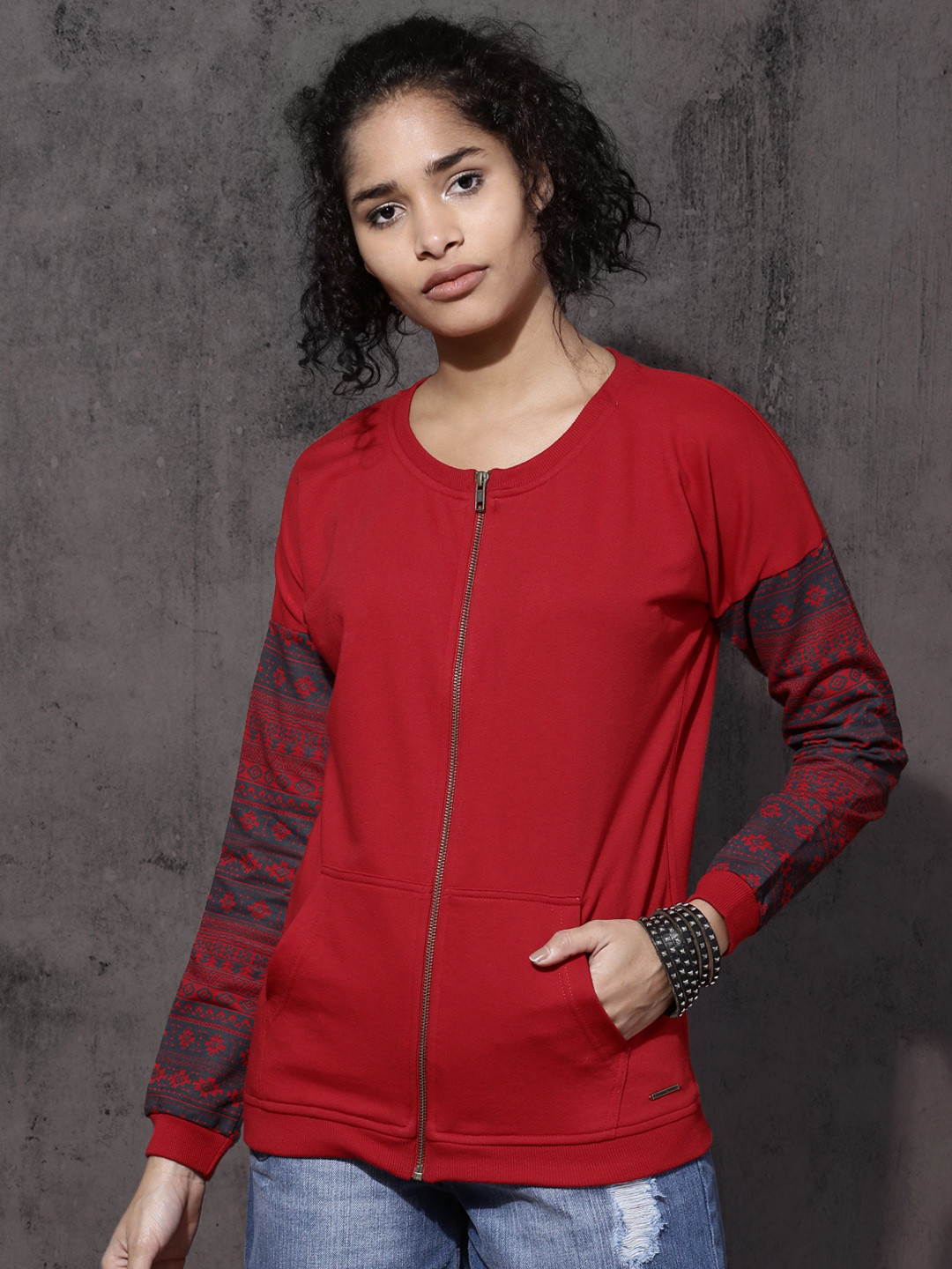 

Roadster Women Red Printed Sweatshirt