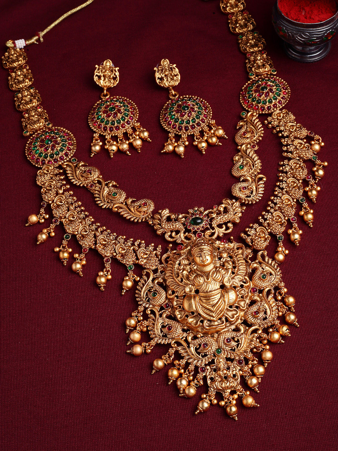 

PANASH Gold-Plated Stone Studded & Beaded Jewellery Set