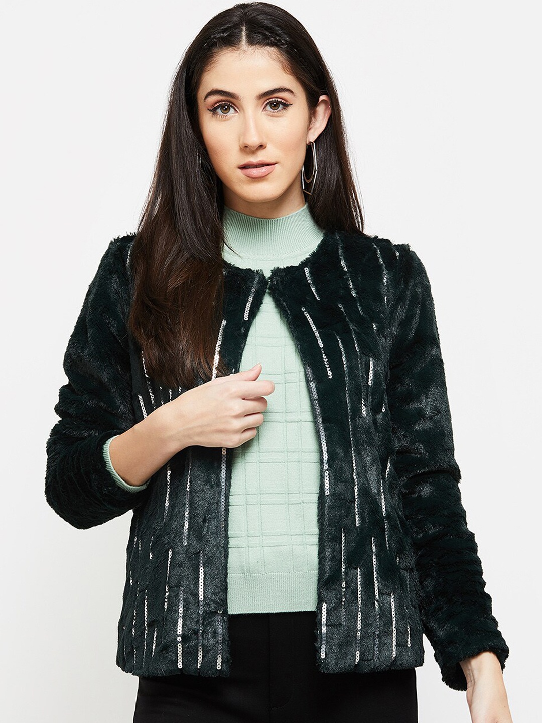 

max Women Sequined Windcheater Tailored Jacket, Green