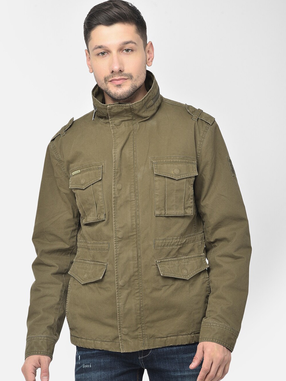 

Woodland Men Olive Green Longline Quilted Jacket