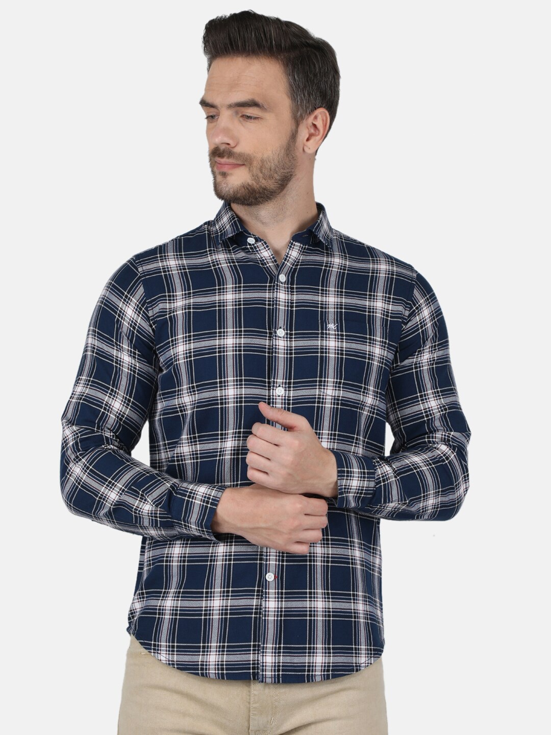 

Monte Carlo Men Classic Tartan Checks Pure Cotton Casual Shirt, Blue