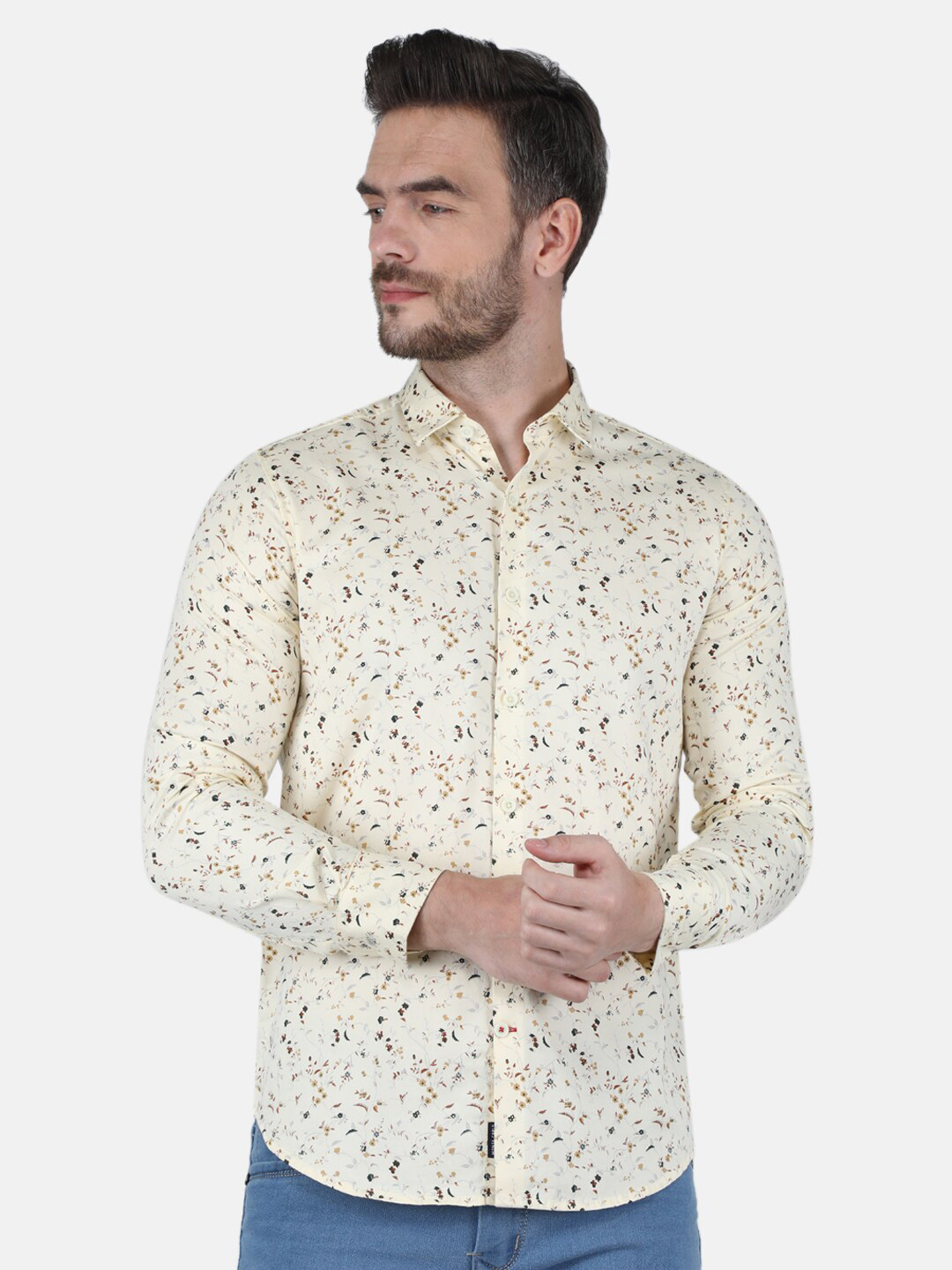 

Monte Carlo Men Classic Floral Printed Slim Fit Pure Cotton Casual Shirt, Off white
