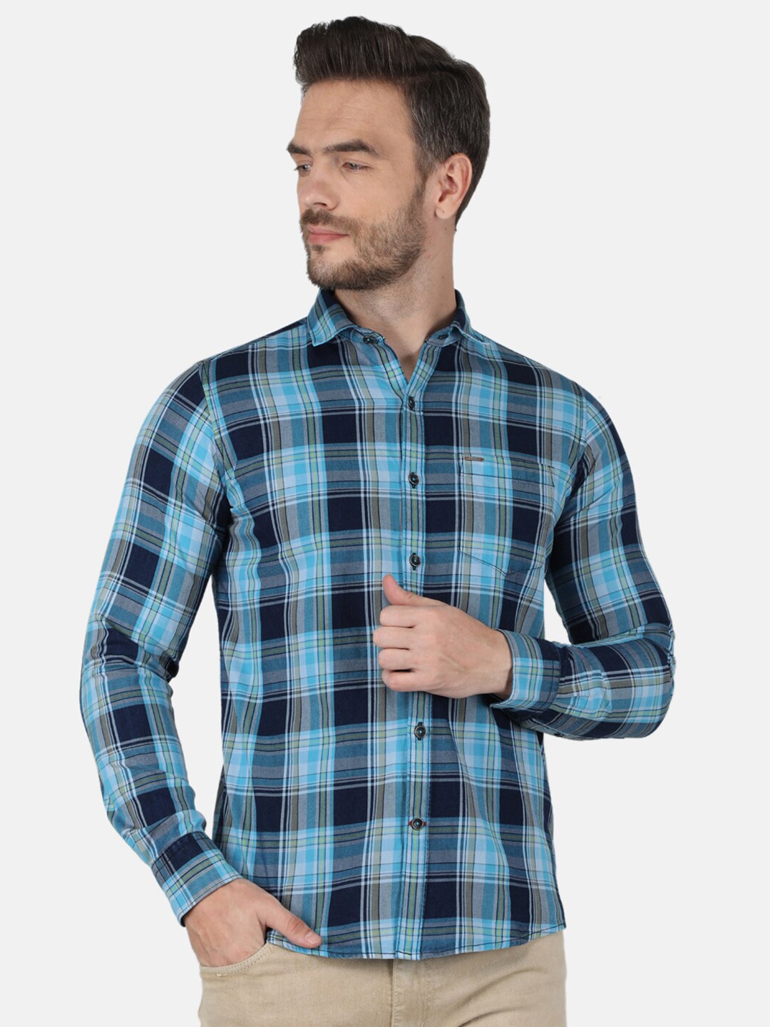 

Monte Carlo Men Blue Classic Tartan Checks Pure Cotton Casual Shirt