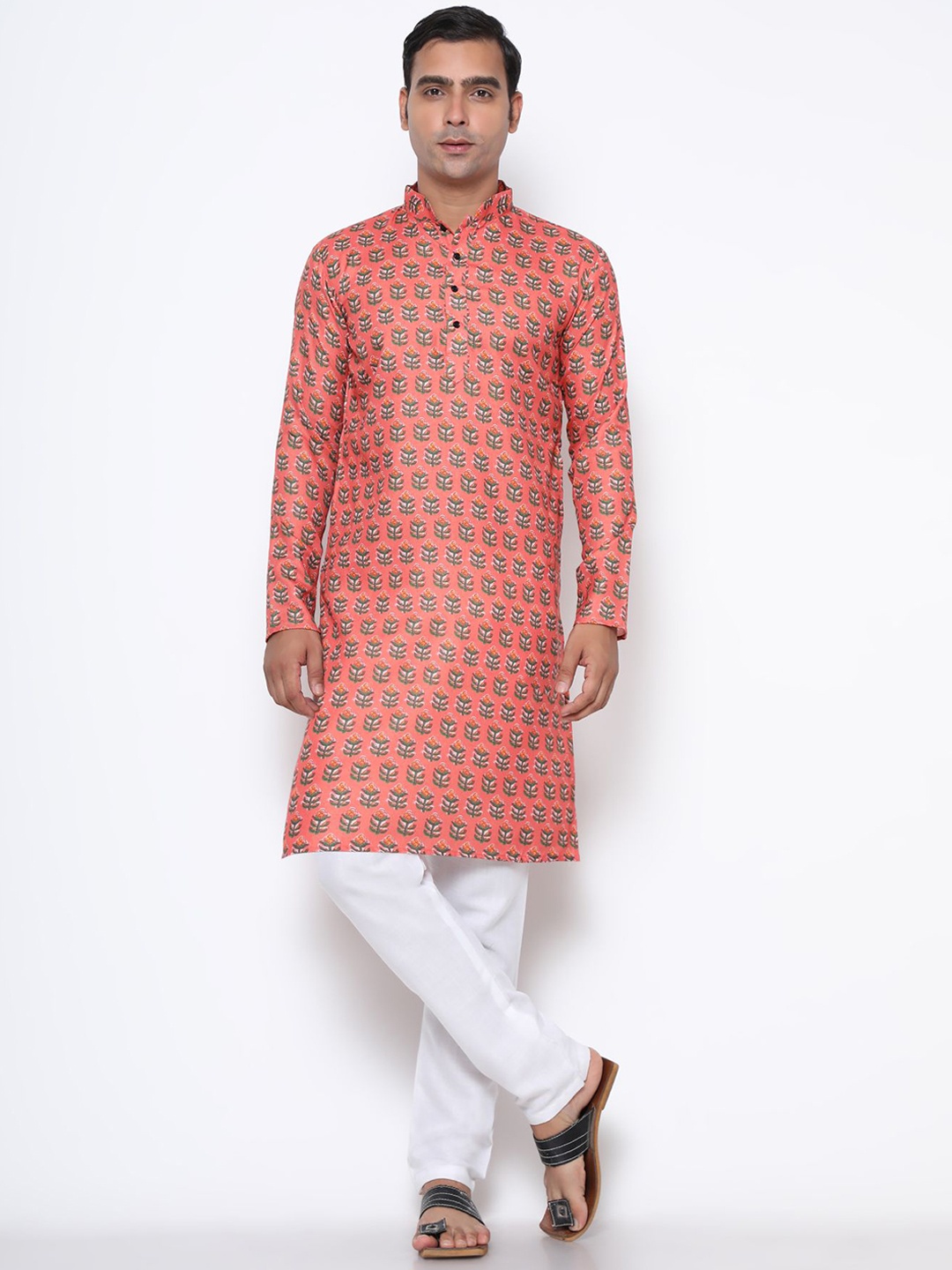 

Phenav Men Floral Printed Kurta, Peach