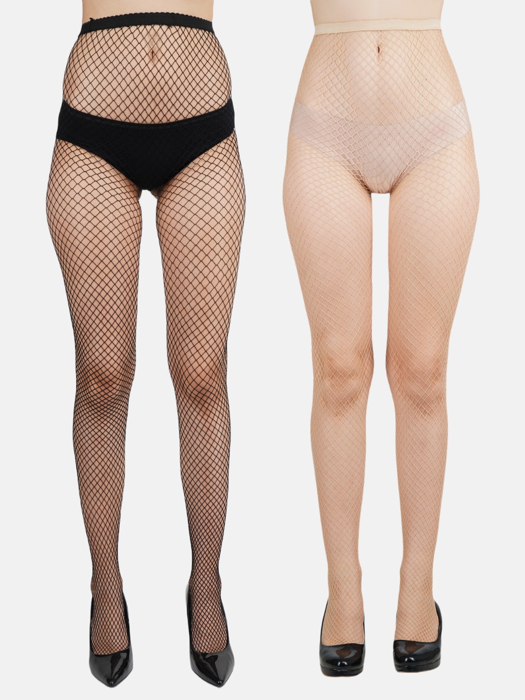 

N2S NEXT2SKIN Women Pack of 2 Solid High-Rise Sheer Fish Net Stocking, Black