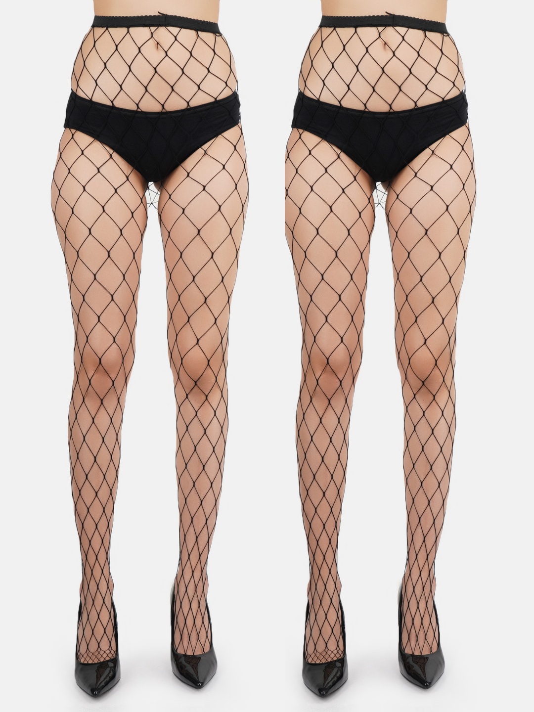 

N2S NEXT2SKIN Women Pack of 2 Patterned Fishnet Stockings, Black