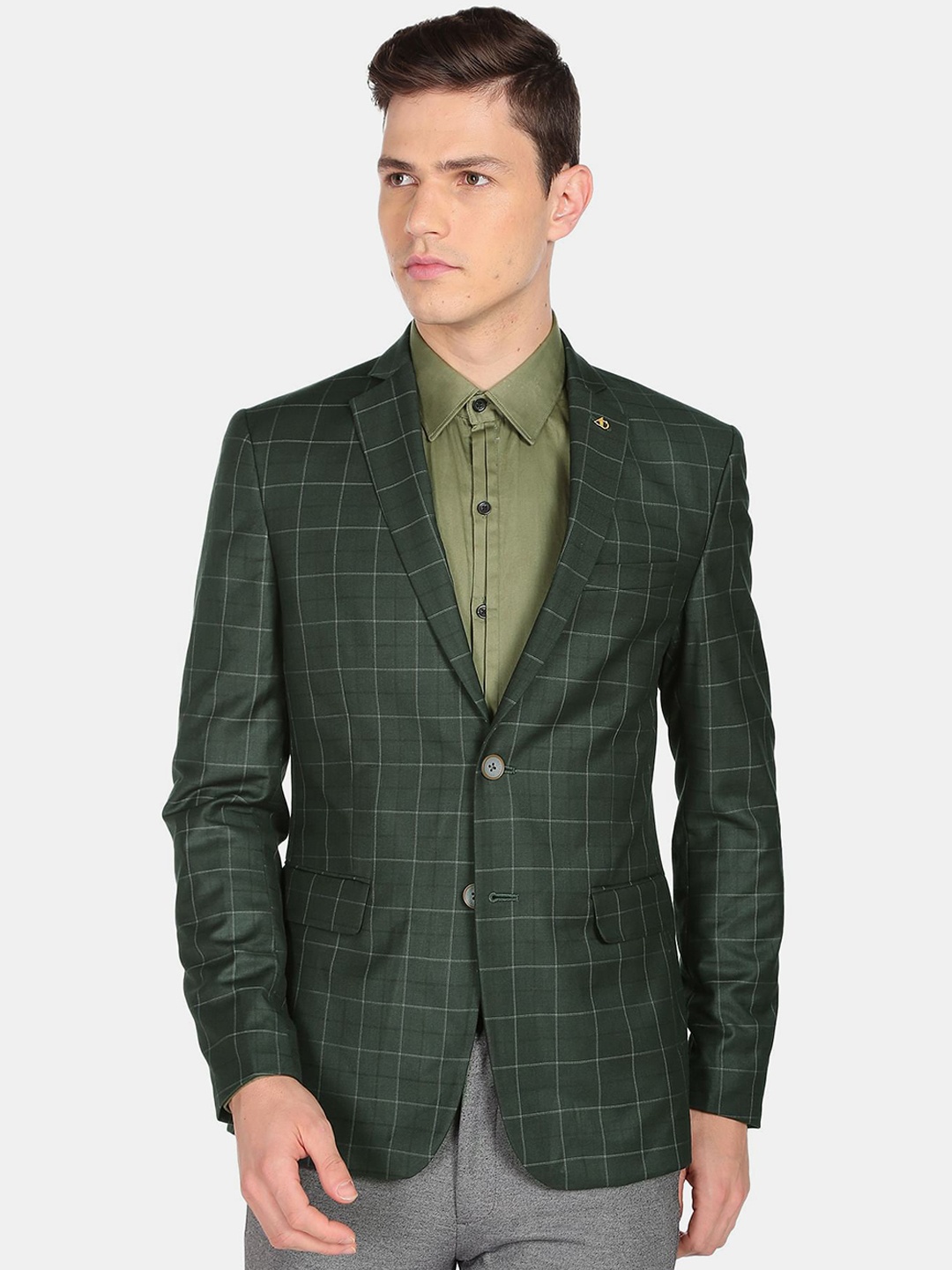 

AD By Arvind Men Checked Single Breasted Blazer, Green