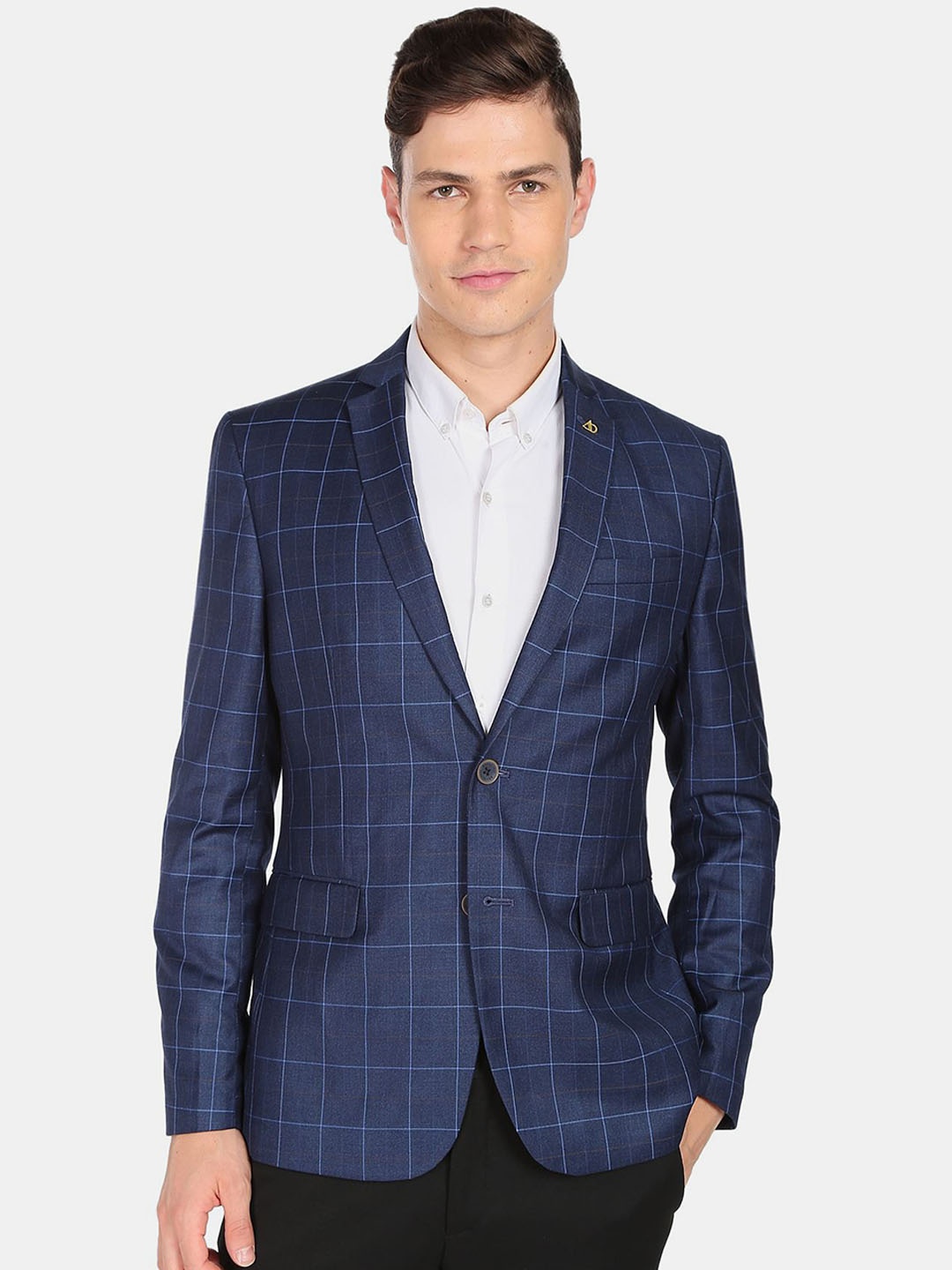 

AD By Arvind Men Checked Tailored-Fit Single Breasted Blazer, Blue