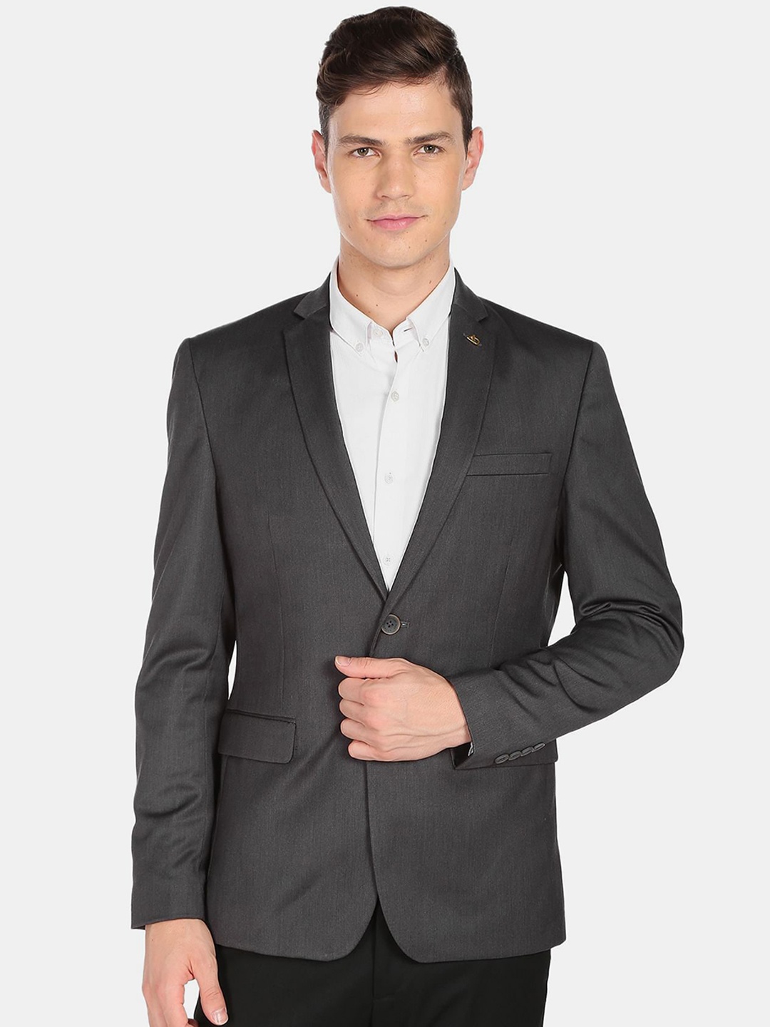 

AD By Arvind Men Solid Single-Breasted Formal Blazers, Grey