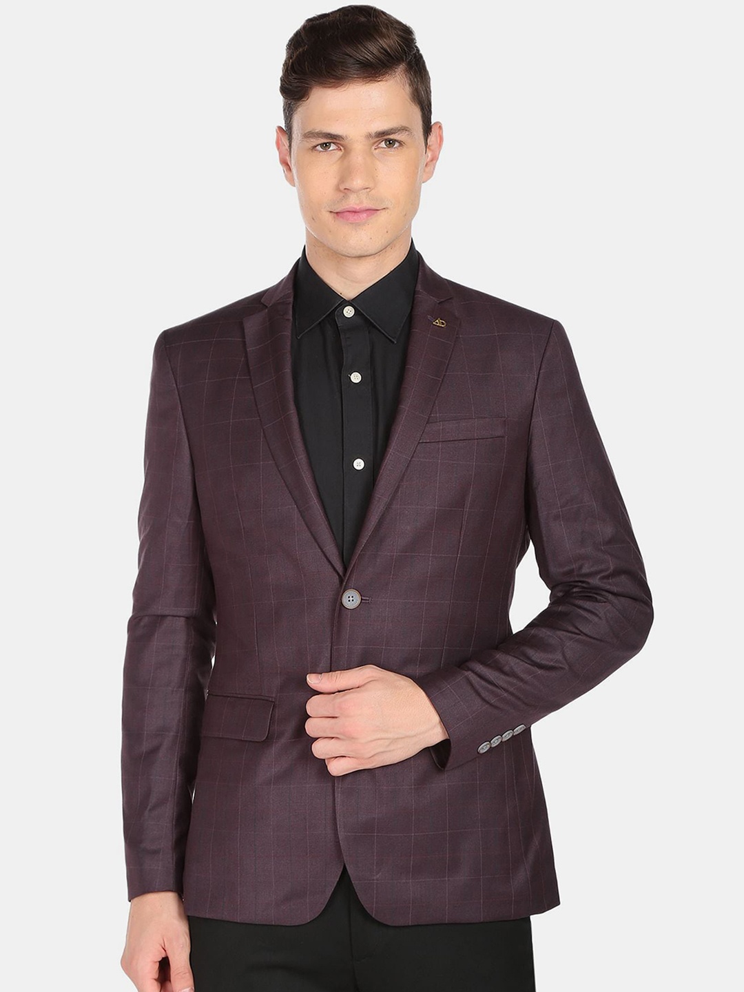 

AD By Arvind Men Checked Single-Breasted Formal Blazers, Burgundy