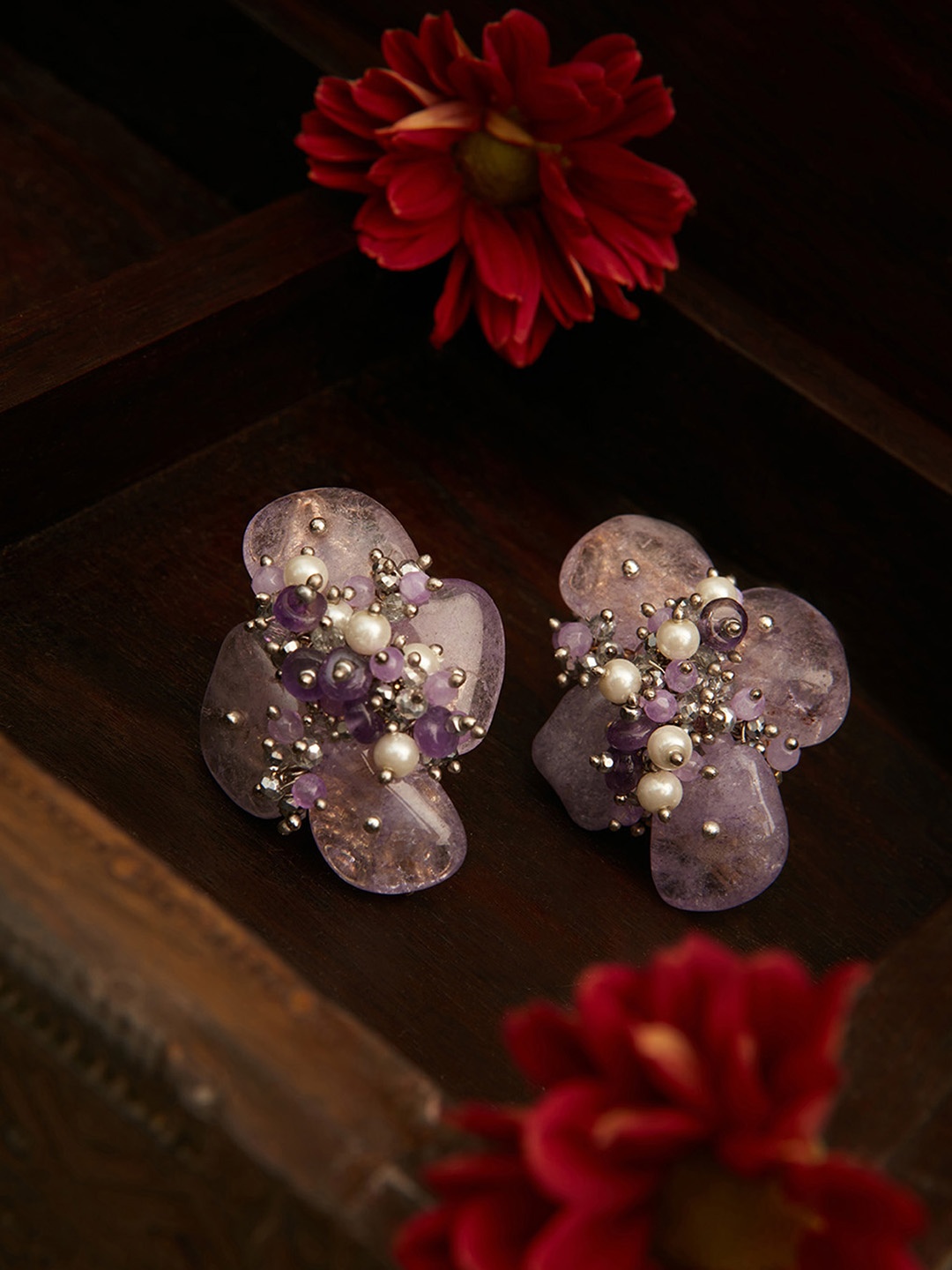

D'oro Women Contemporary Drop Earrings, Purple
