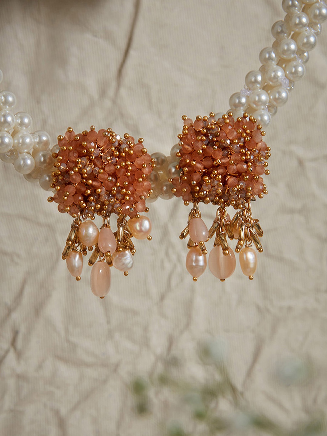 

D'oro Women Contemporary Drop Earrings, Peach