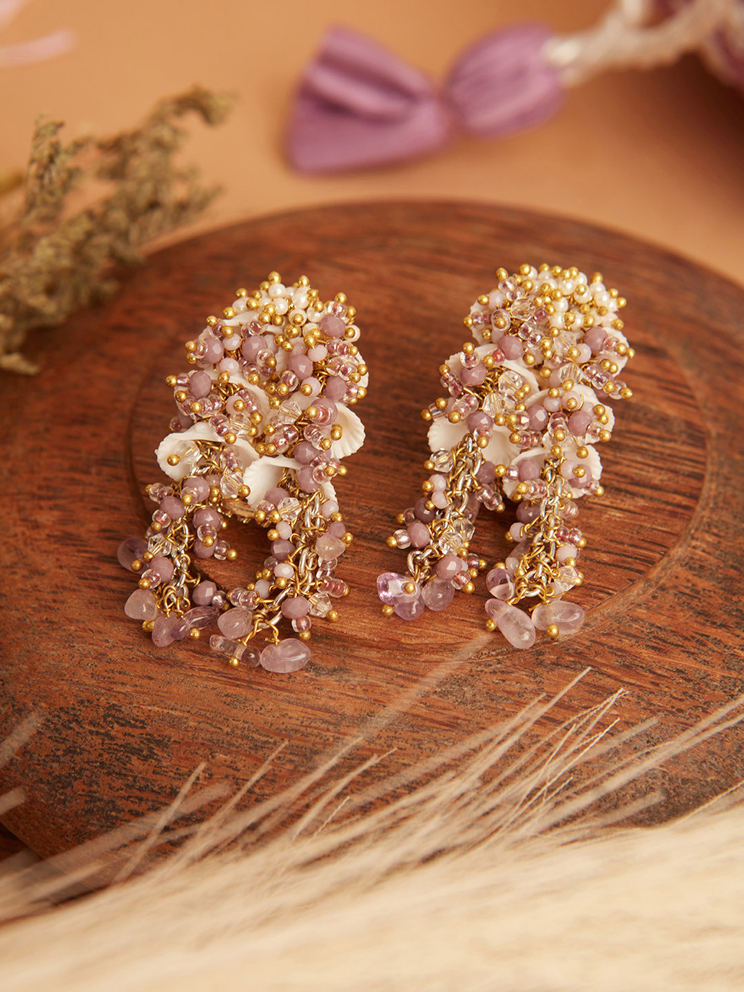 

D'oro Women Contemporary Drop Earrings, Lavender