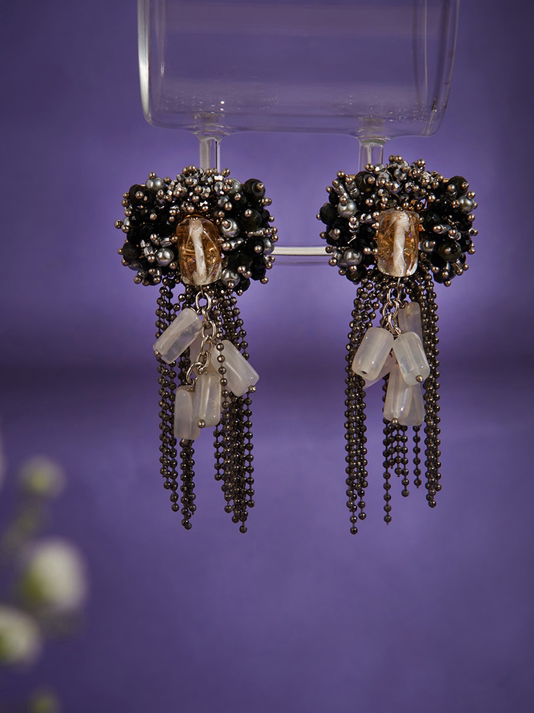 

D'oro Contemporary Drop Earrings, Black