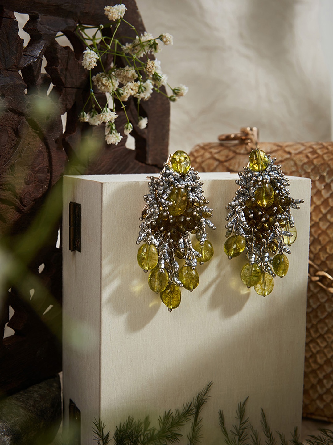 

D'oro Contemporary Drop Earrings, Olive
