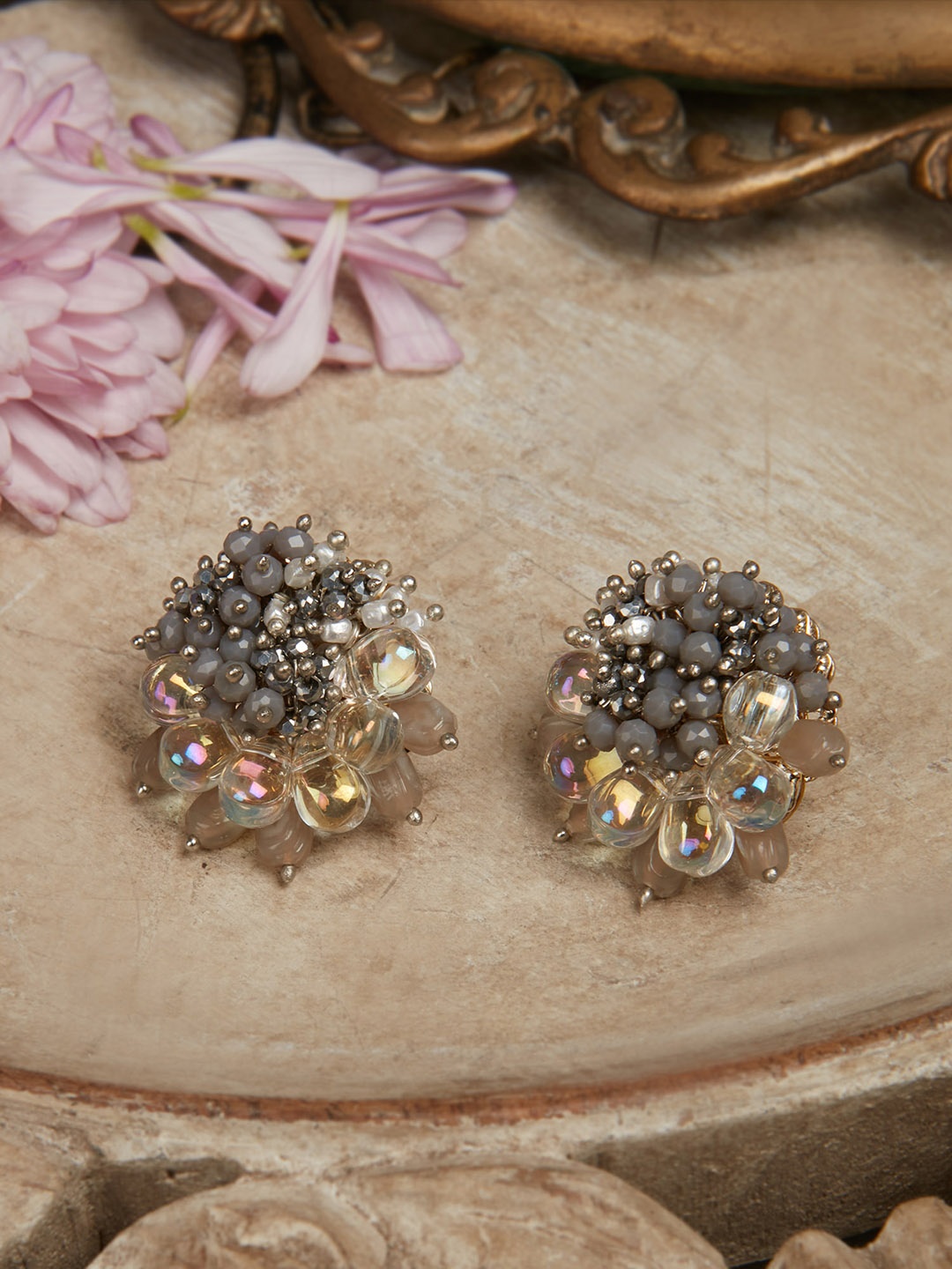 

D'oro Gold-Plated Contemporary Drop Earrings, Grey