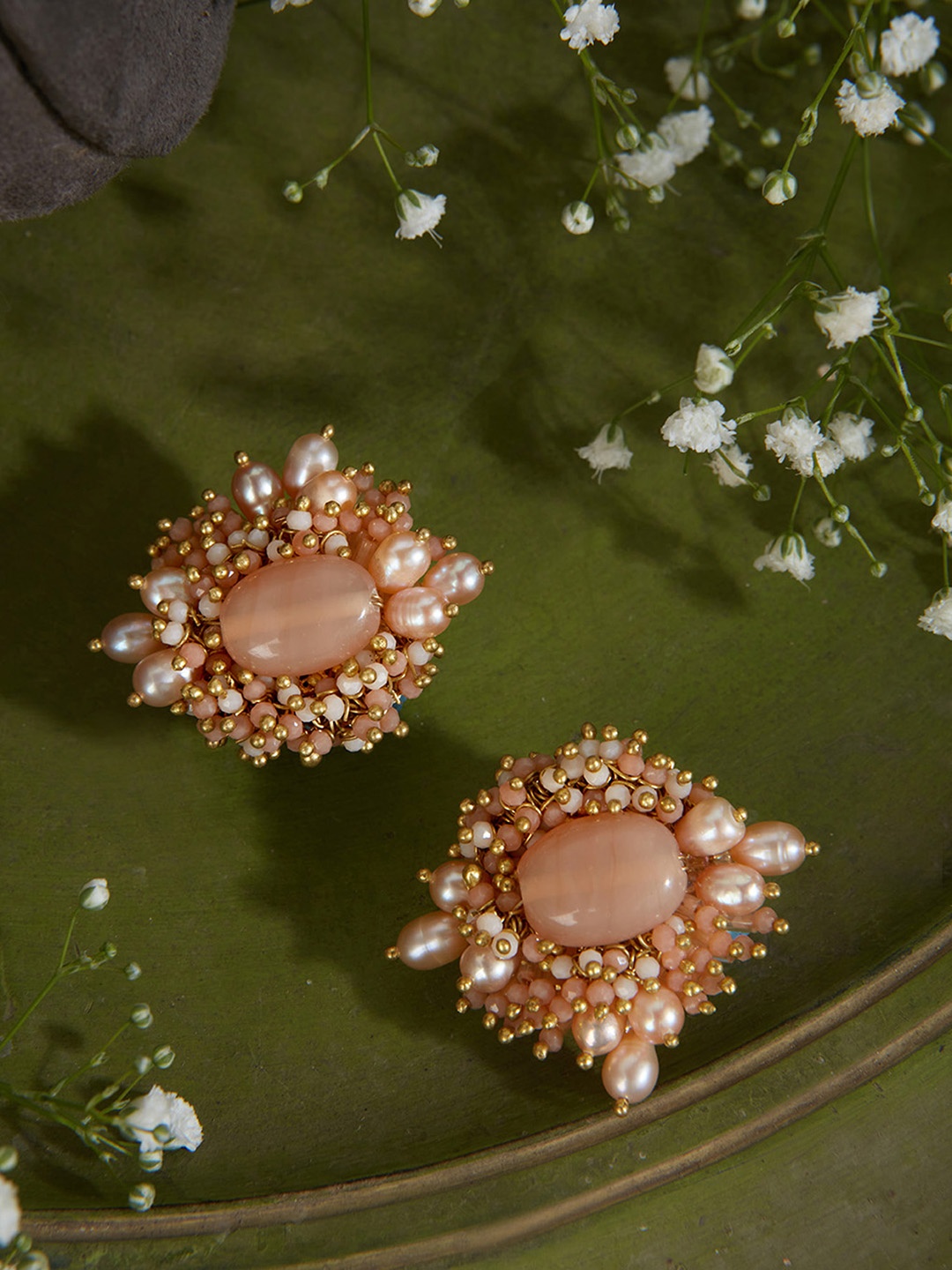 

D'oro Gold-Plated Pearls Contemporary Studs Earrings, Peach