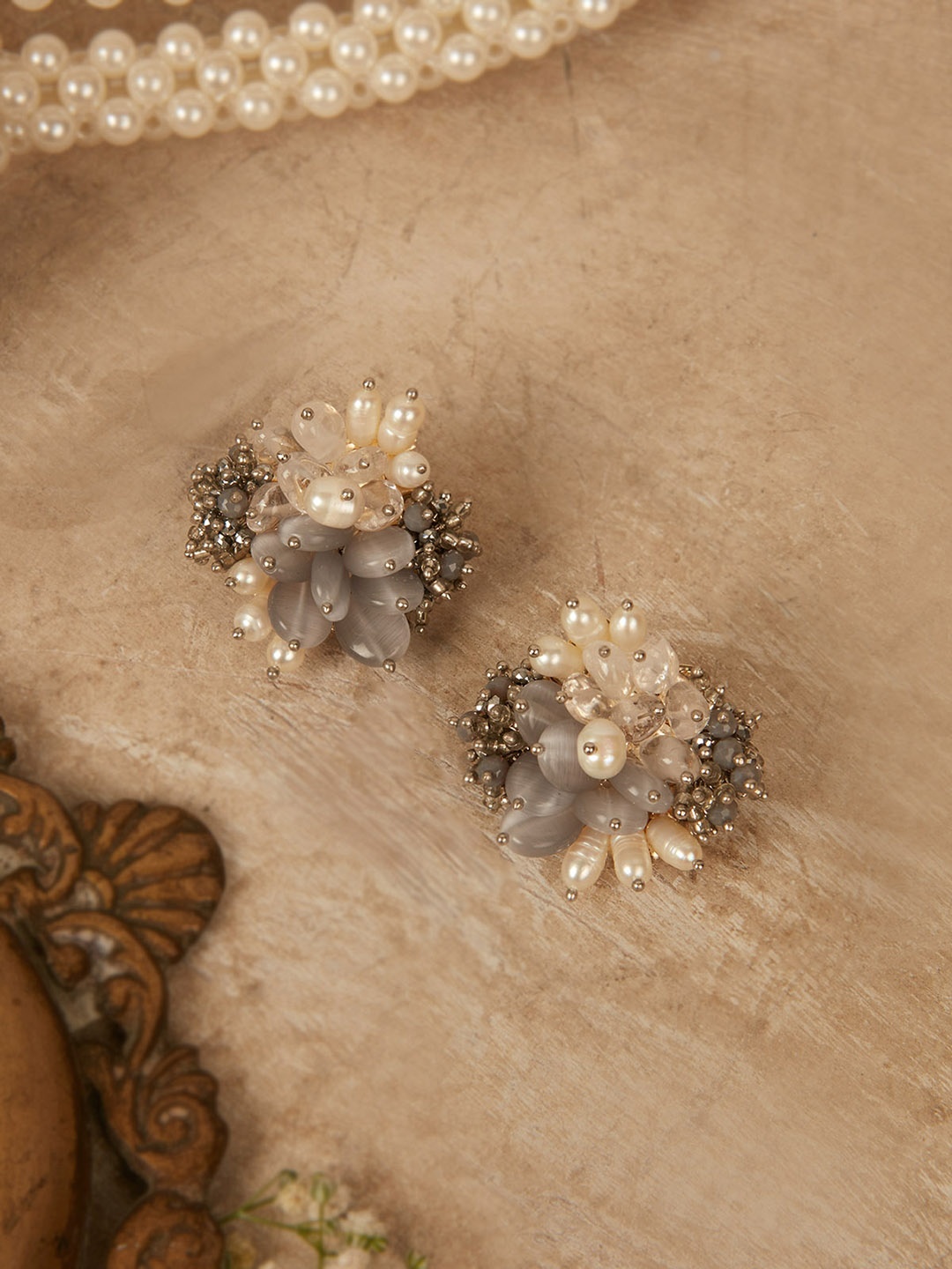

D'oro Gold-Plated Pearls Contemporary Drop Earrings, Grey