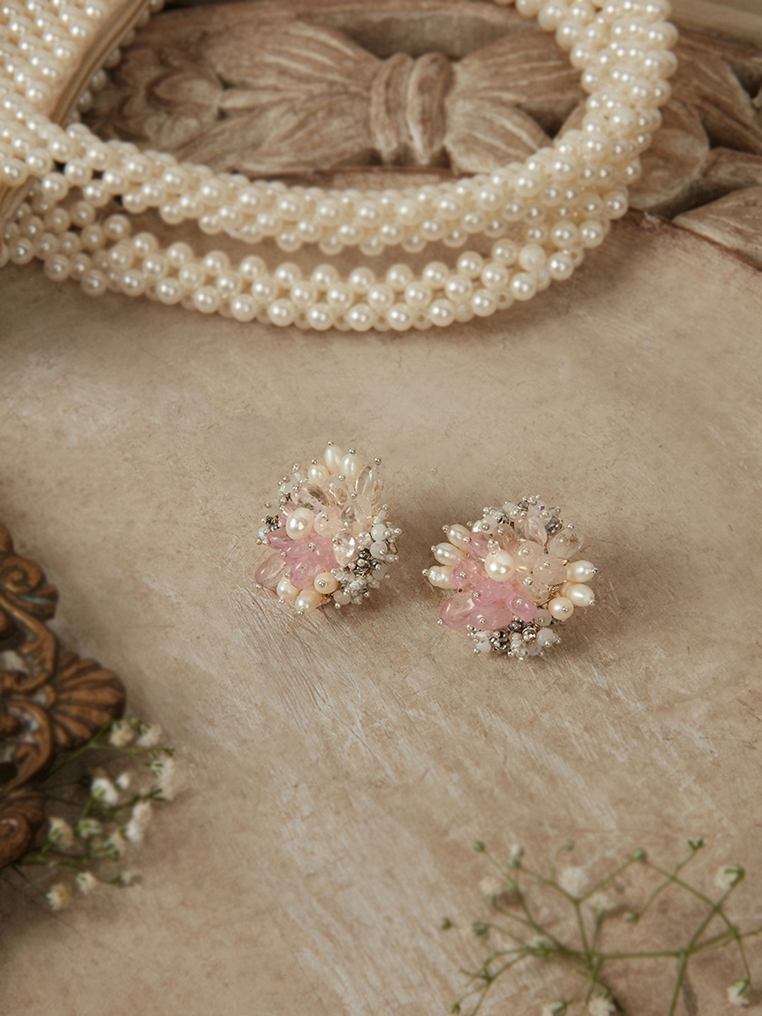 

D'oro Gold-Plated Pearls Contemporary Drop Earrings, Pink
