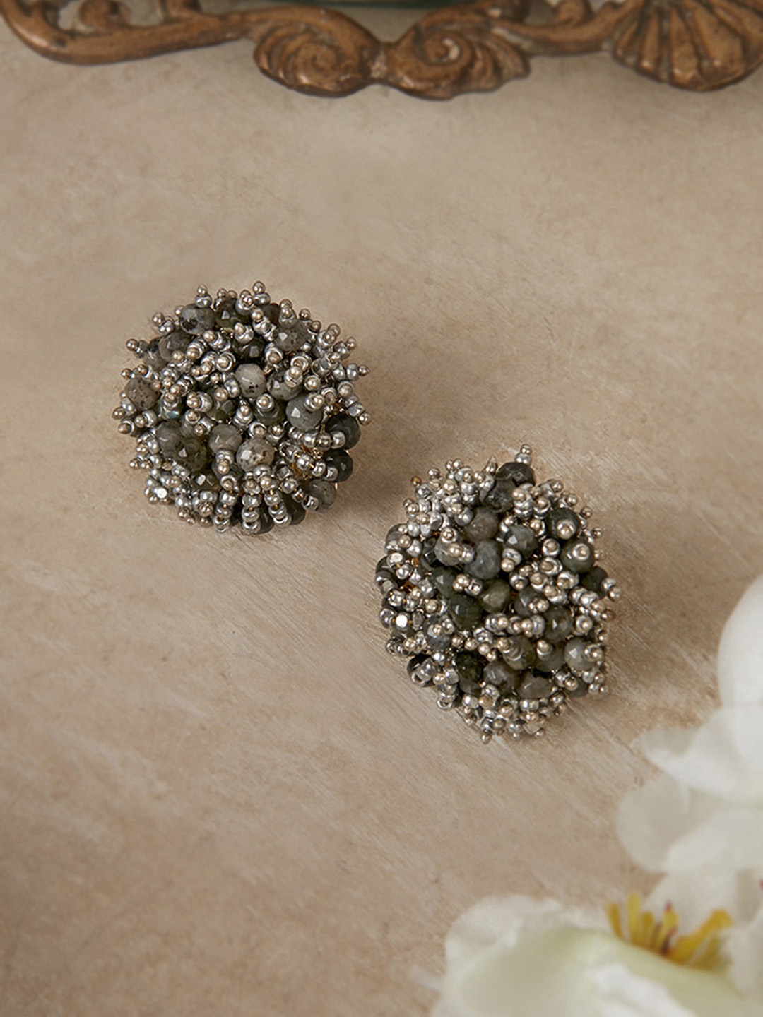 

D'oro Gold-Plated Onyx Contemporary Studs Earrings, Black