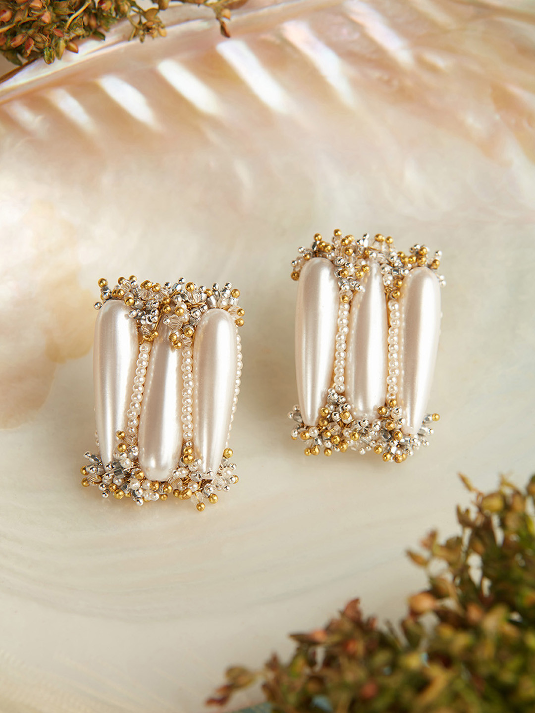 

D'oro Gold-Plated Pearls Contemporary Drop Earrings, White