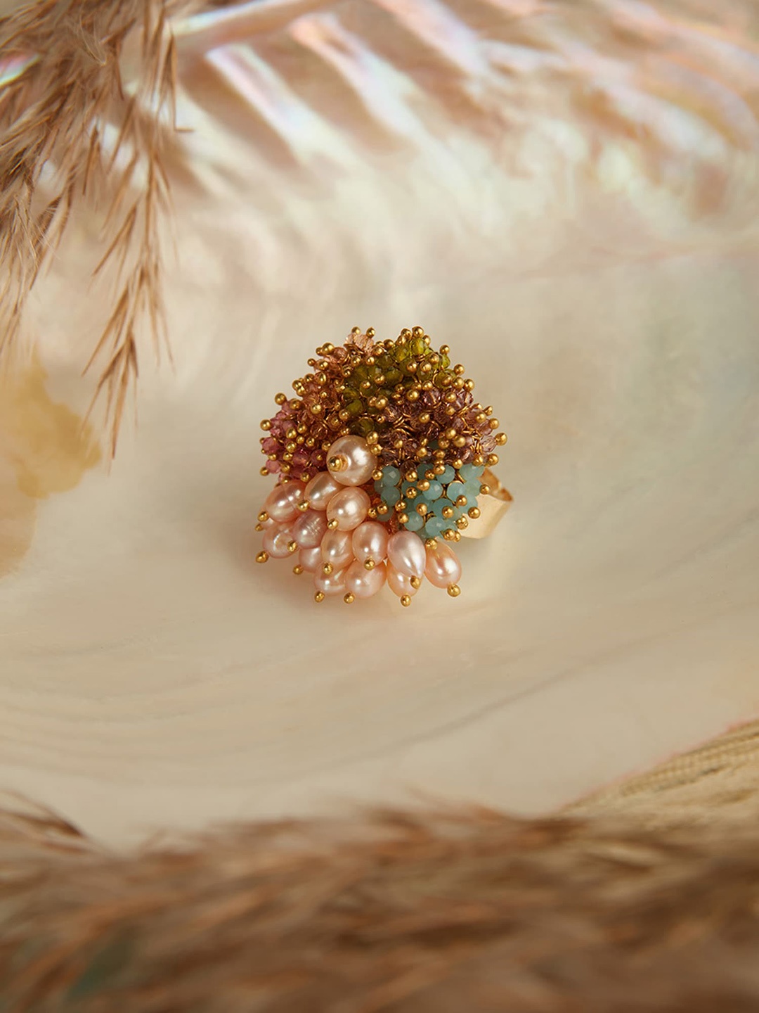 

D'oro Women Beaded Finger Ring, Multi