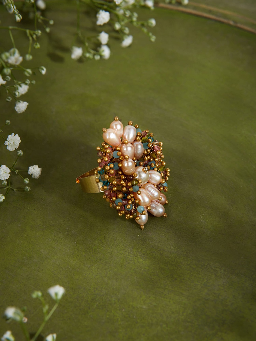 

D'oro Gold-Plated Pearls Beaded Ring