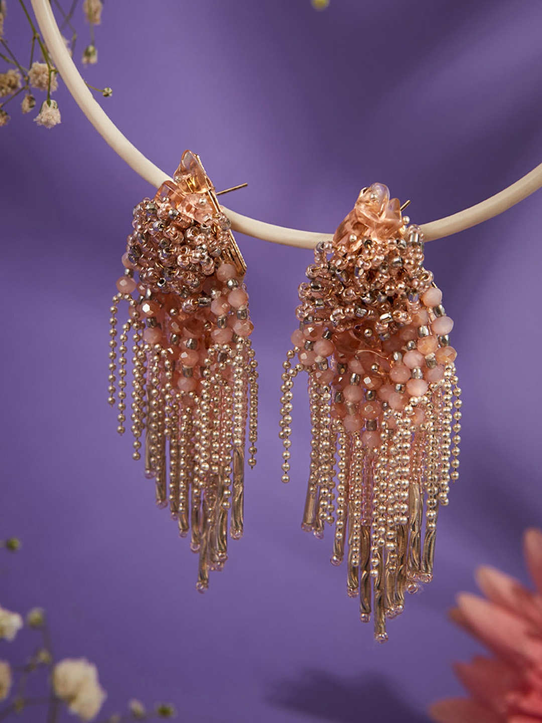 D'oro Pink & Gold-Toned Contemporary Drop Earrings