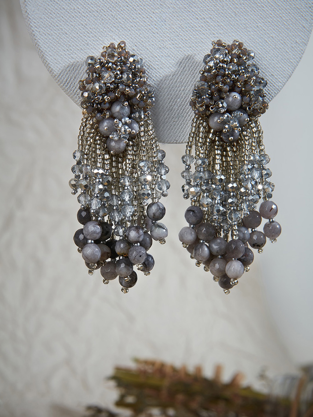 

D'oro Gold-Plated Agate Contemporary Drop Earrings, Grey