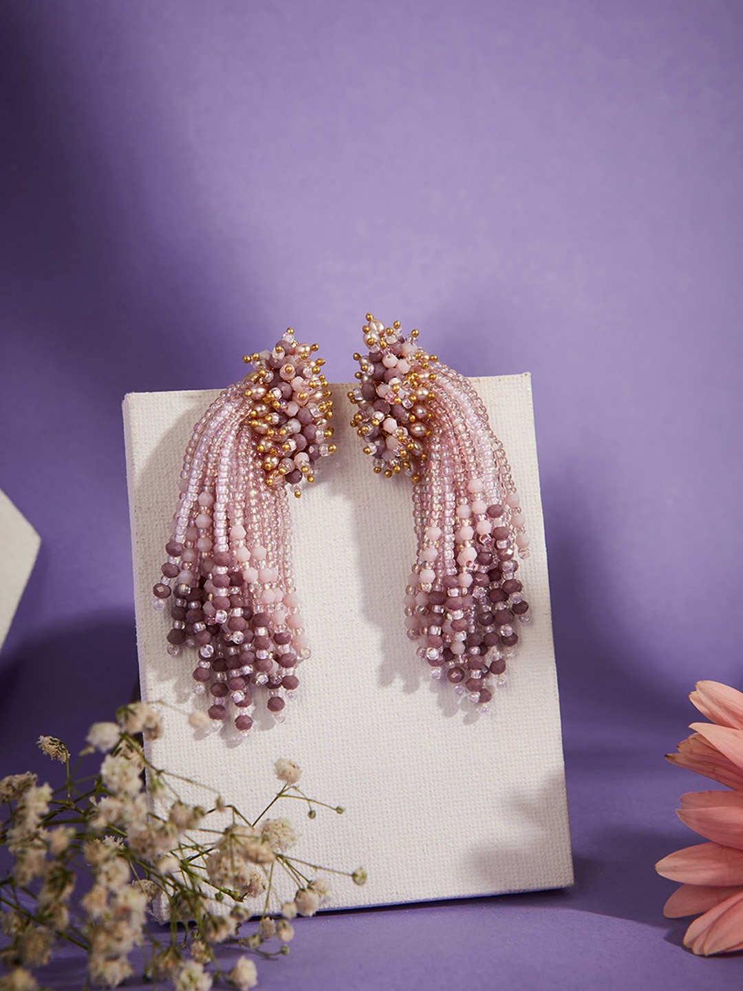 

D'oro Gold-Plated Pearls Contemporary Drop Earrings, Lavender
