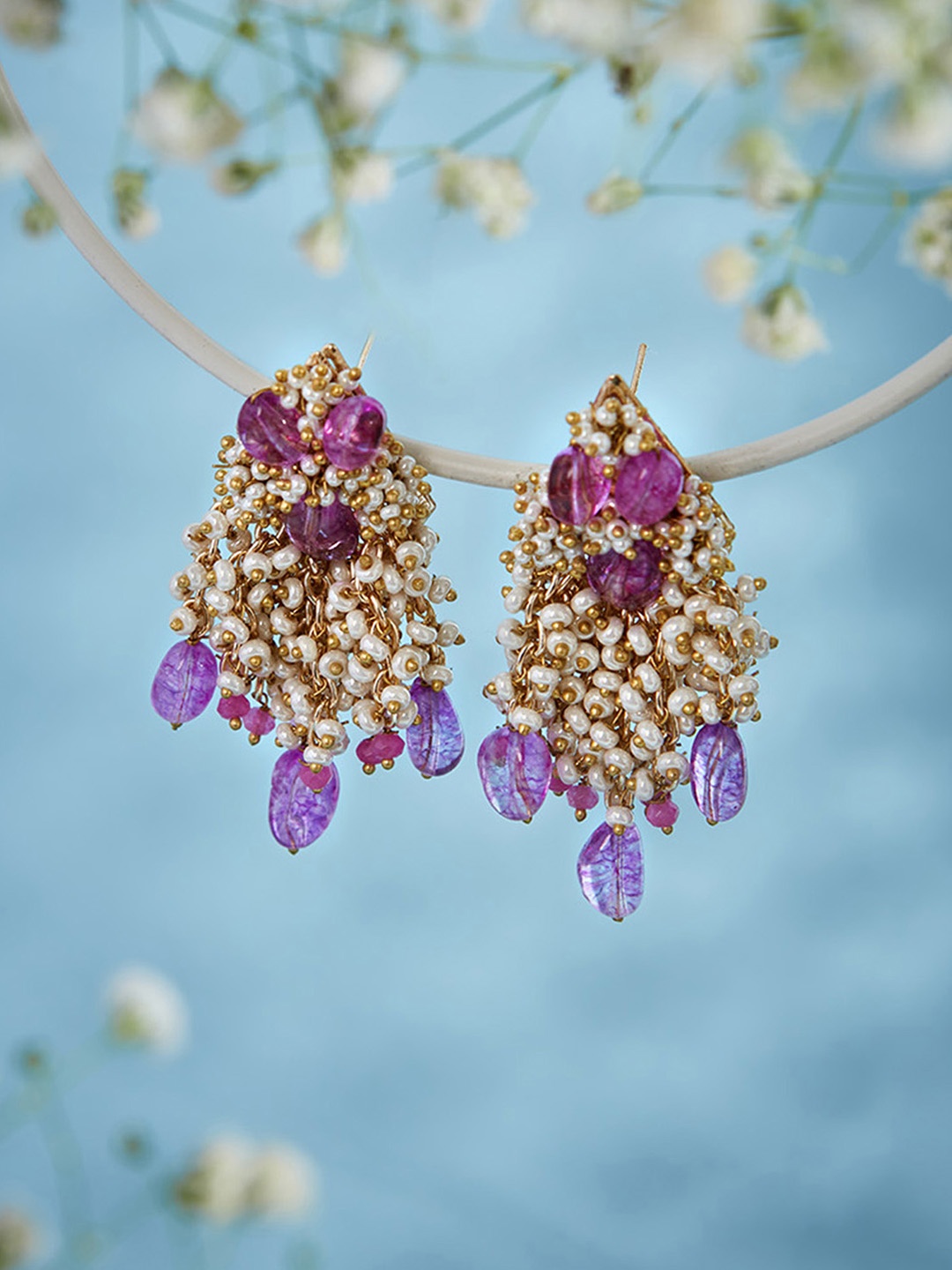 

D'oro Gold-Plated Pearls Contemporary Drop Earrings, Pink