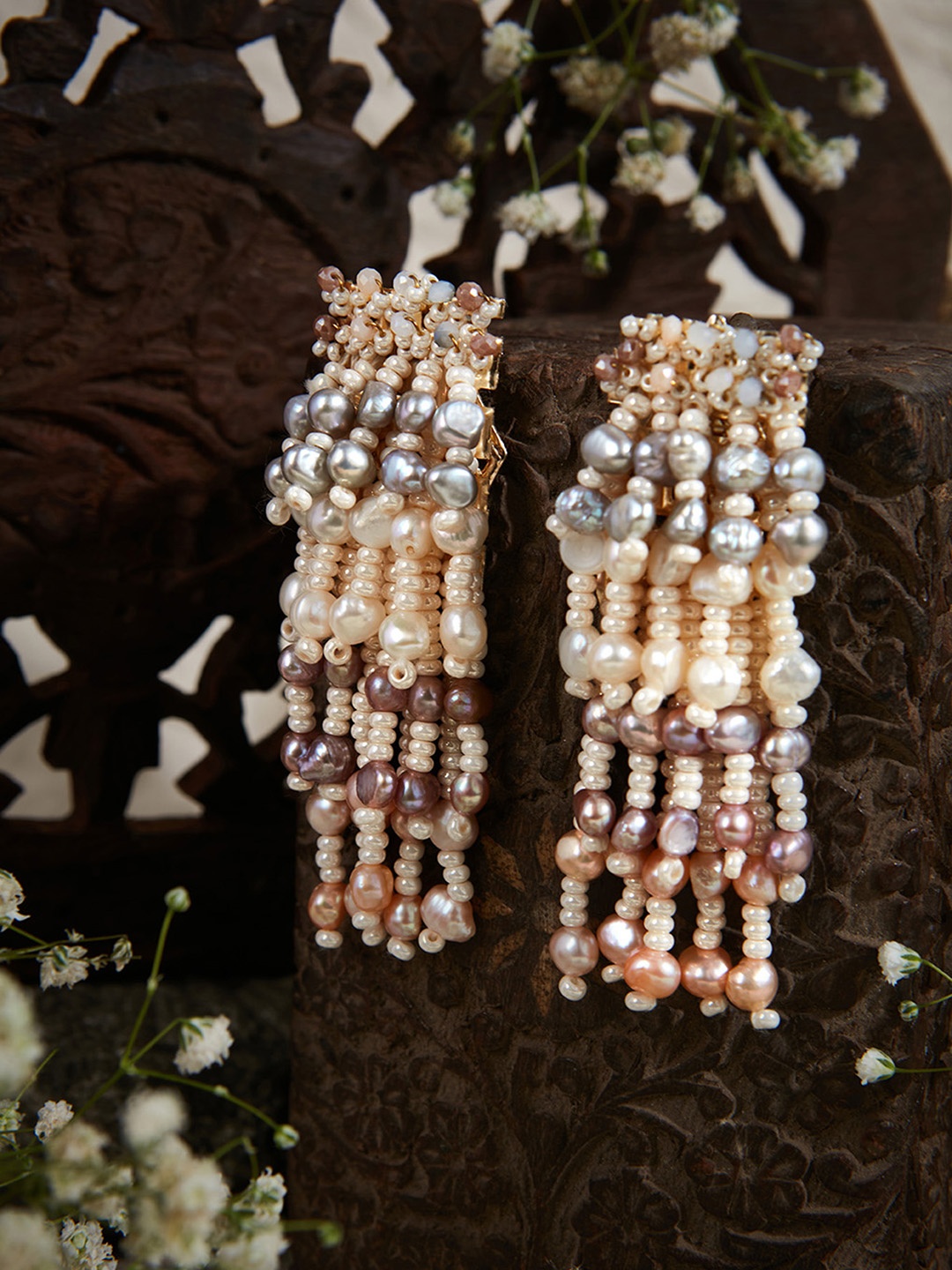 

D'oro Gold-Plated Pearls Contemporary Drop Earrings, White