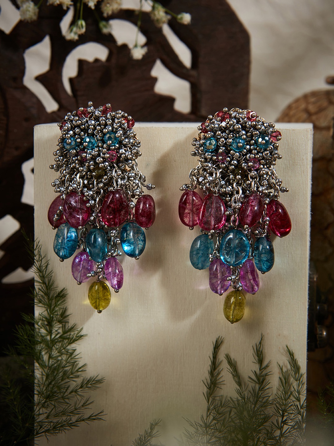 

D'oro Gold-Plated Contemporary Drop Earrings, Burgundy