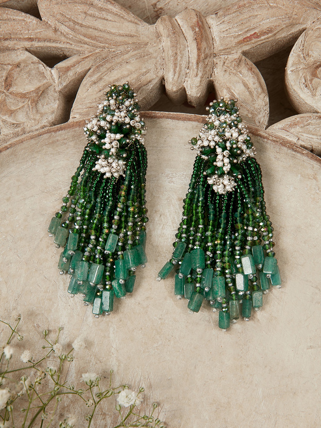 D'oro Gold-Plated Agate Contemporary Drop Earrings, Green
