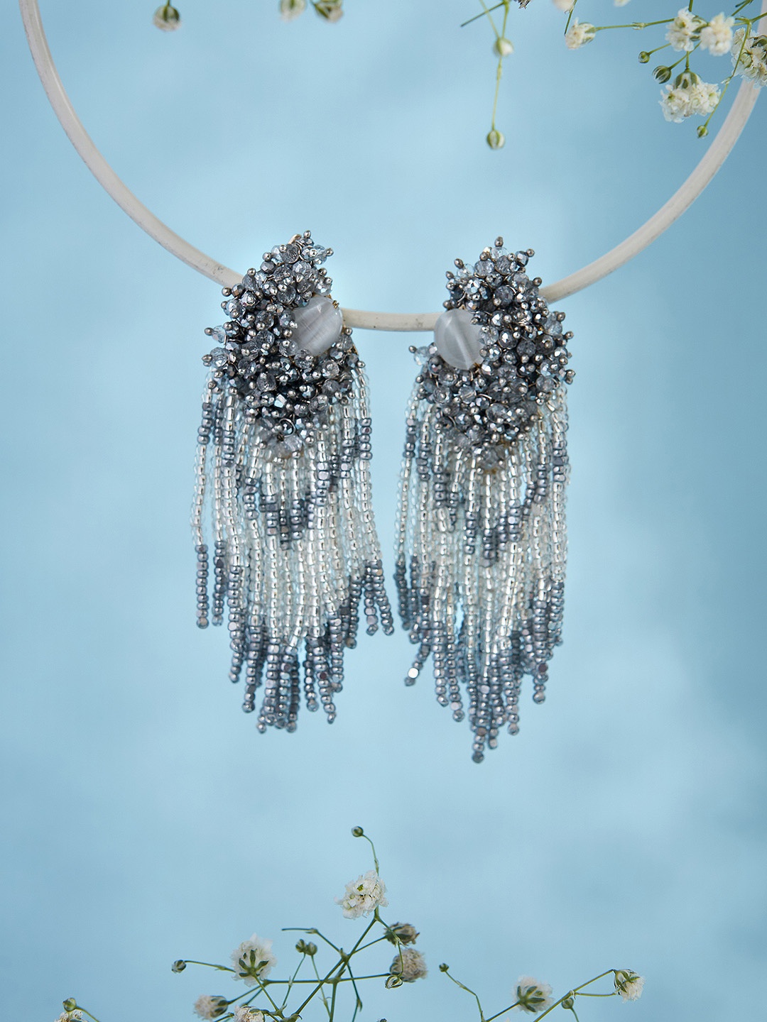 

D'oro Gold-Plated Contemporary Drop Earrings, Grey